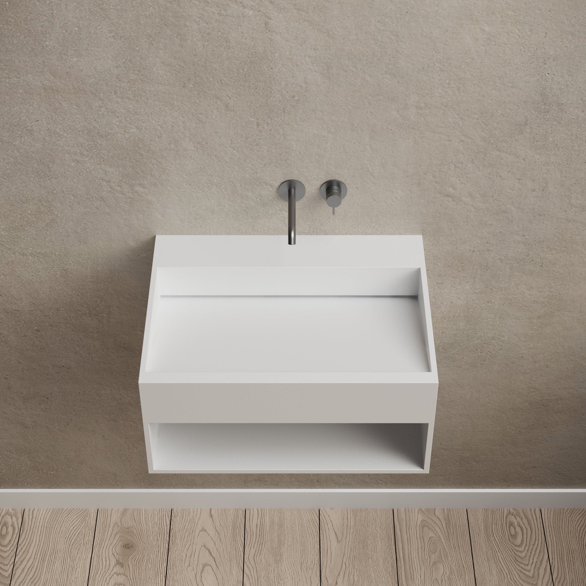 23.6 Inch MonBlari Solid Surface Wall Mount Sink XA-G71-frontTop