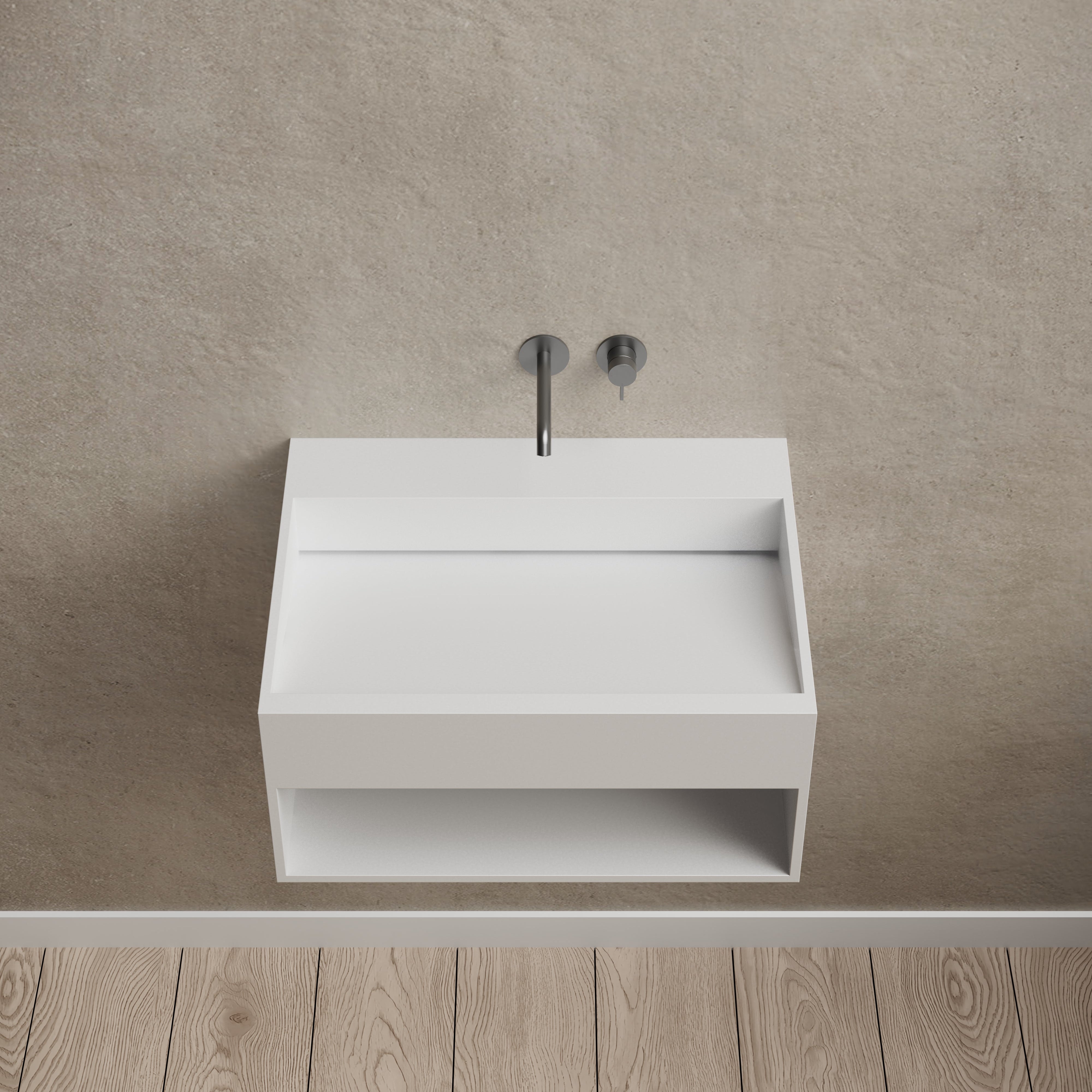 23.6 Inch MonBlari Solid Surface Wall Mount Sink XA-G71-frontTop