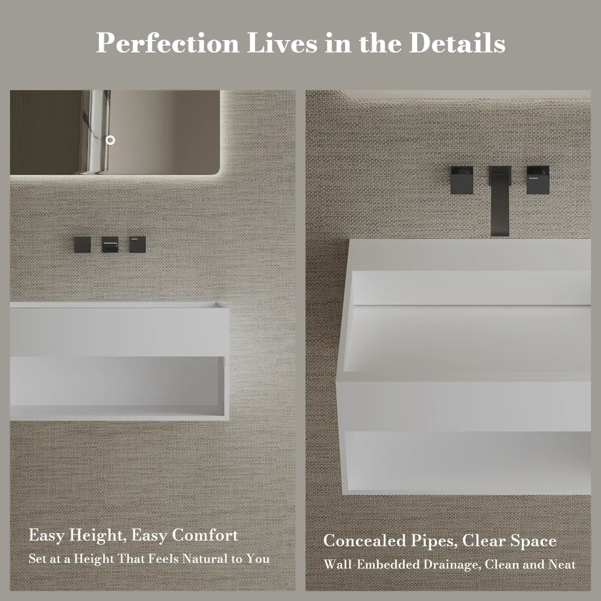 23.6-31.5 Inch MonBlari Solid Surface Bathroom Vessel Wall Mount Sink