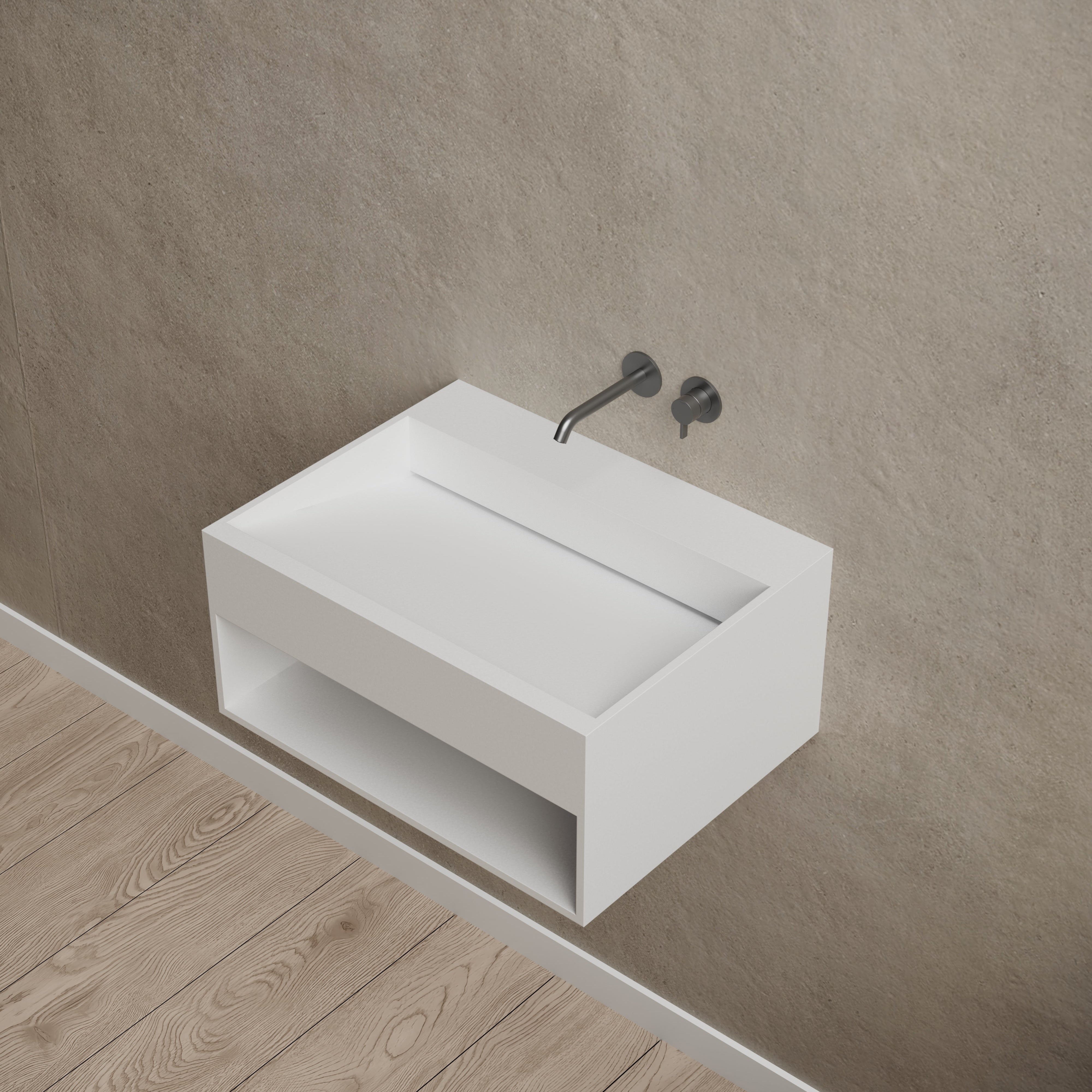 23.6 Inch MonBlari Solid Surface Wall Mount Sink XA-G71-SideTop