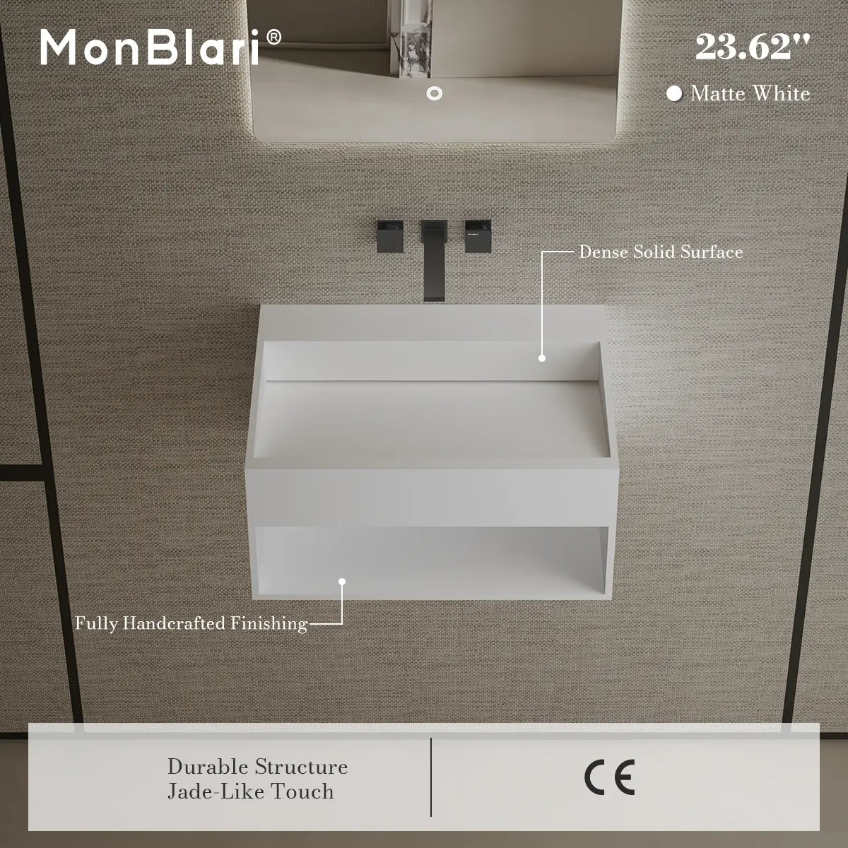 23.6-31.5 Inch MonBlari Solid Surface Bathroom Vessel Wall Mount Sink