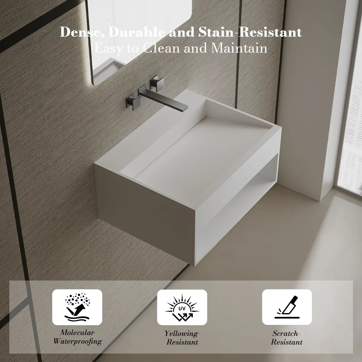 23.6-31.5 Inch MonBlari Solid Surface Bathroom Vessel Wall Mount Sink