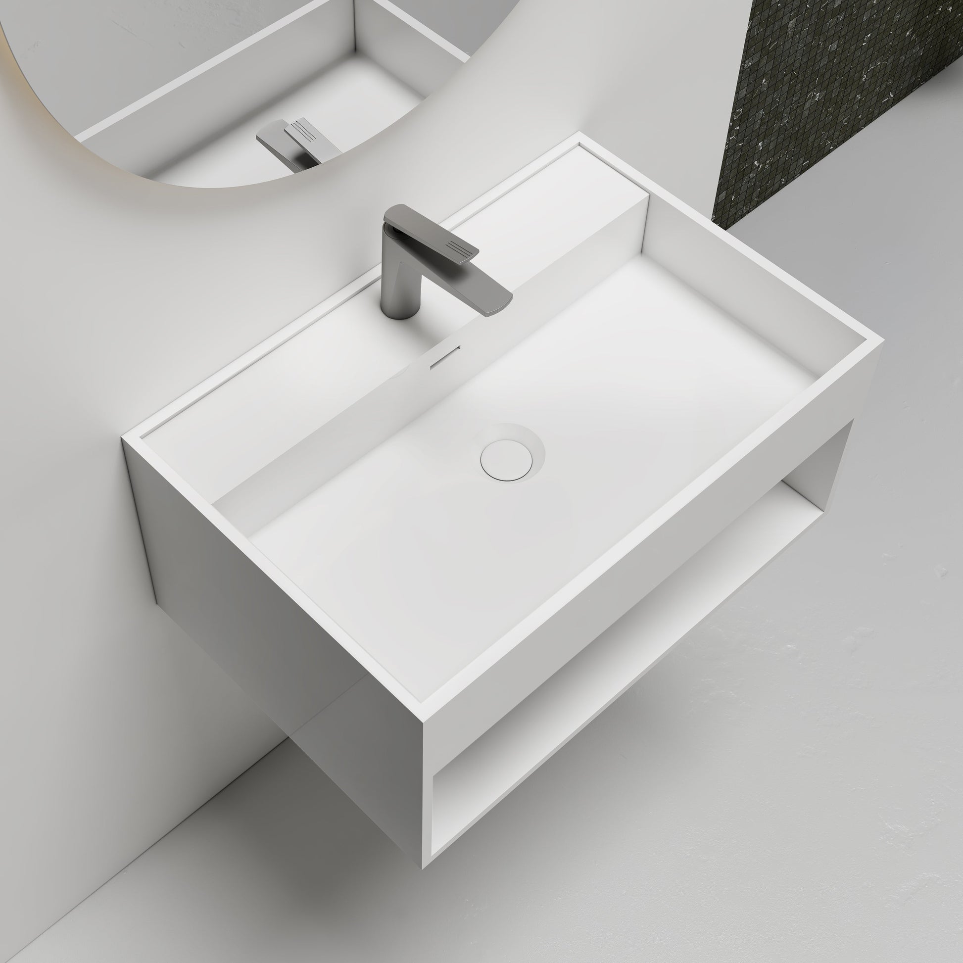 24 Inch MonBlari Solid Surface Vessel Bowl Sink Bathroom Sink-XA-G72-LeftTopView