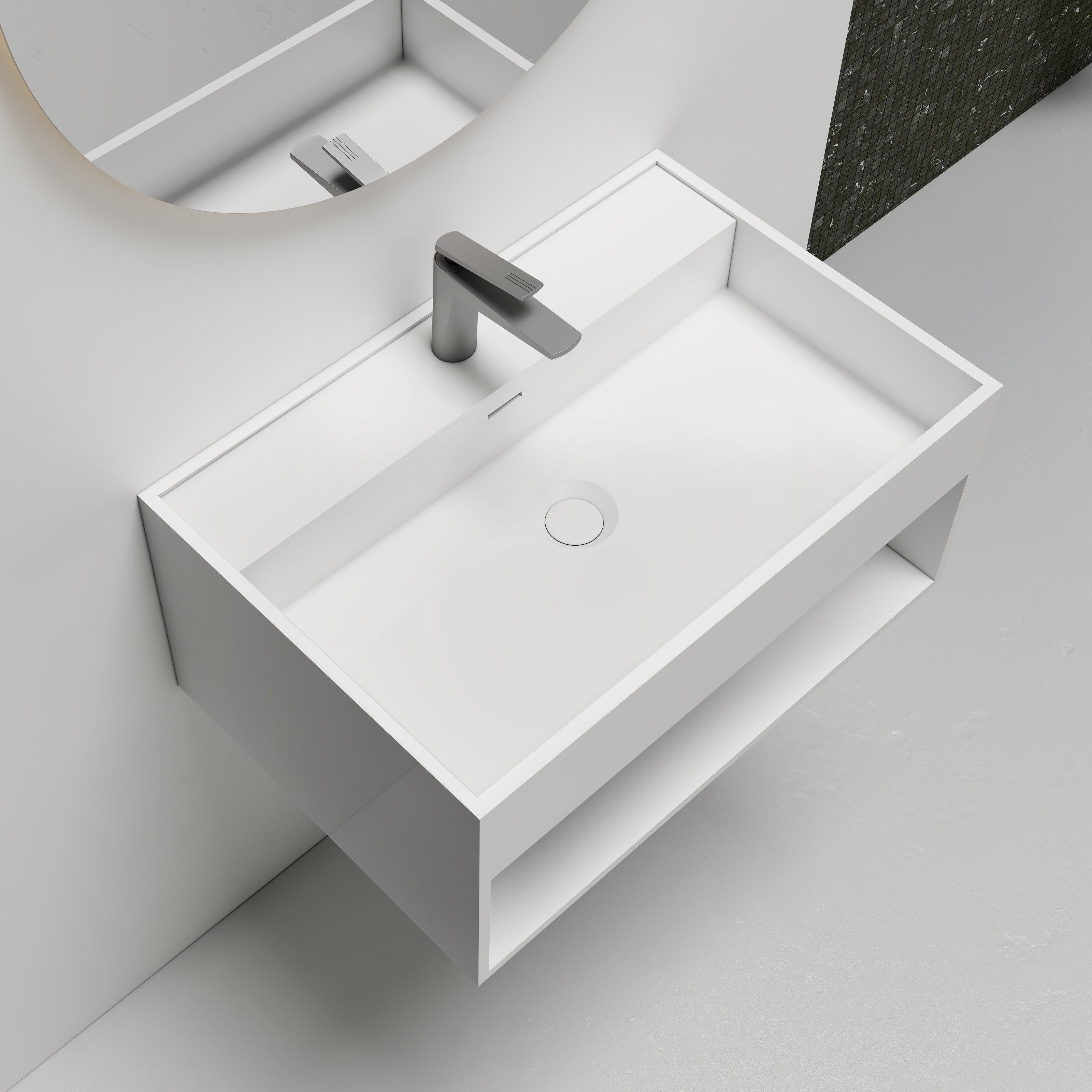 24 Inch MonBlari Solid Surface Vessel Bowl Sink Bathroom Sink-XA-G72-LeftTopView