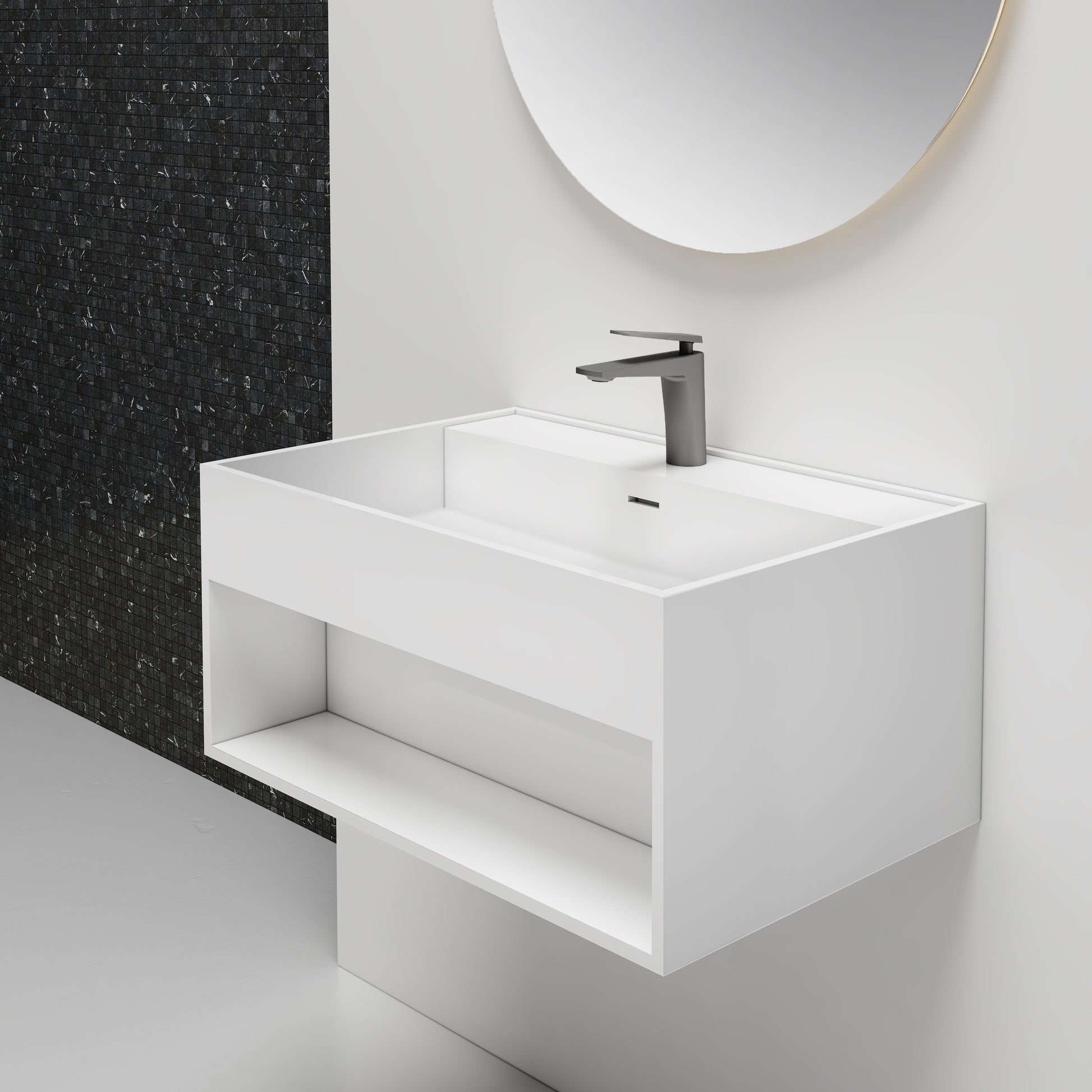 24 Inch MonBlari Solid Surface Vessel Bowl Sink Bathroom Sink-XA-G72-RightView