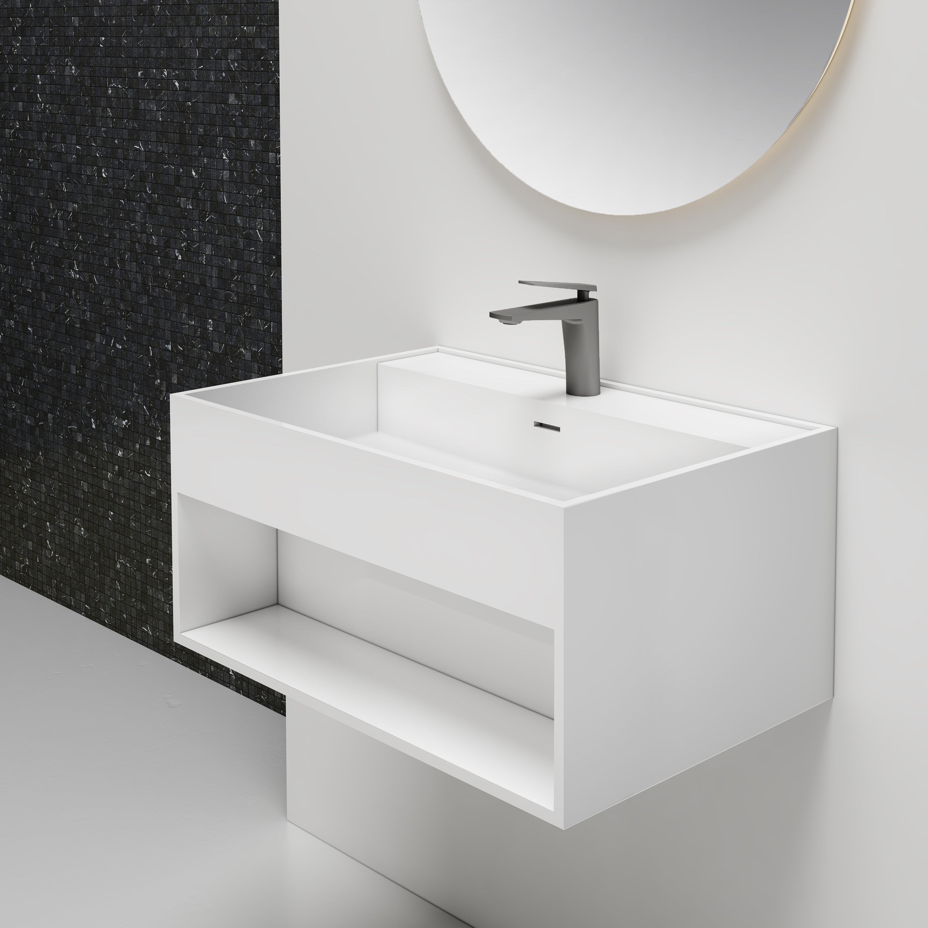 24 Inch MonBlari Solid Surface Vessel Bowl Sink Bathroom Sink-XA-G72-RightView