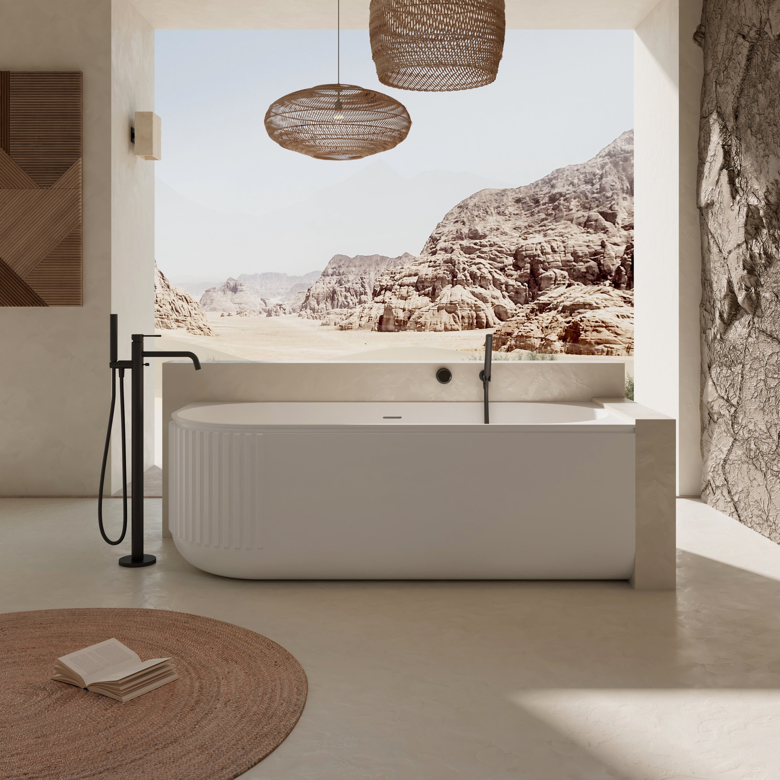 MonBlari Solid Surface Back to Wall Bathtub XR-7003-MW-FrontView