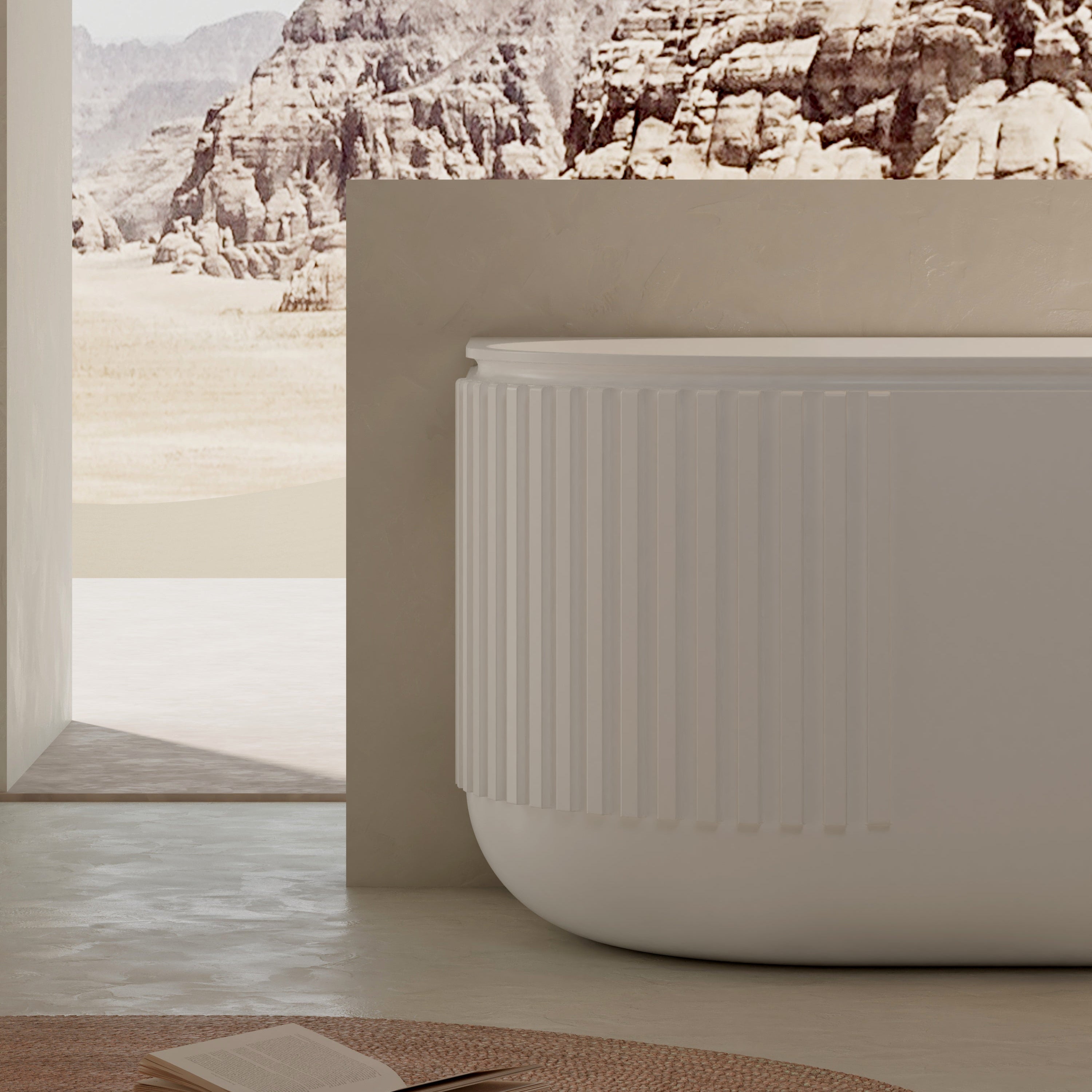 MonBlari Solid Surface Back to Wall Bathtub XR-7003-MW-FrontCloseUp