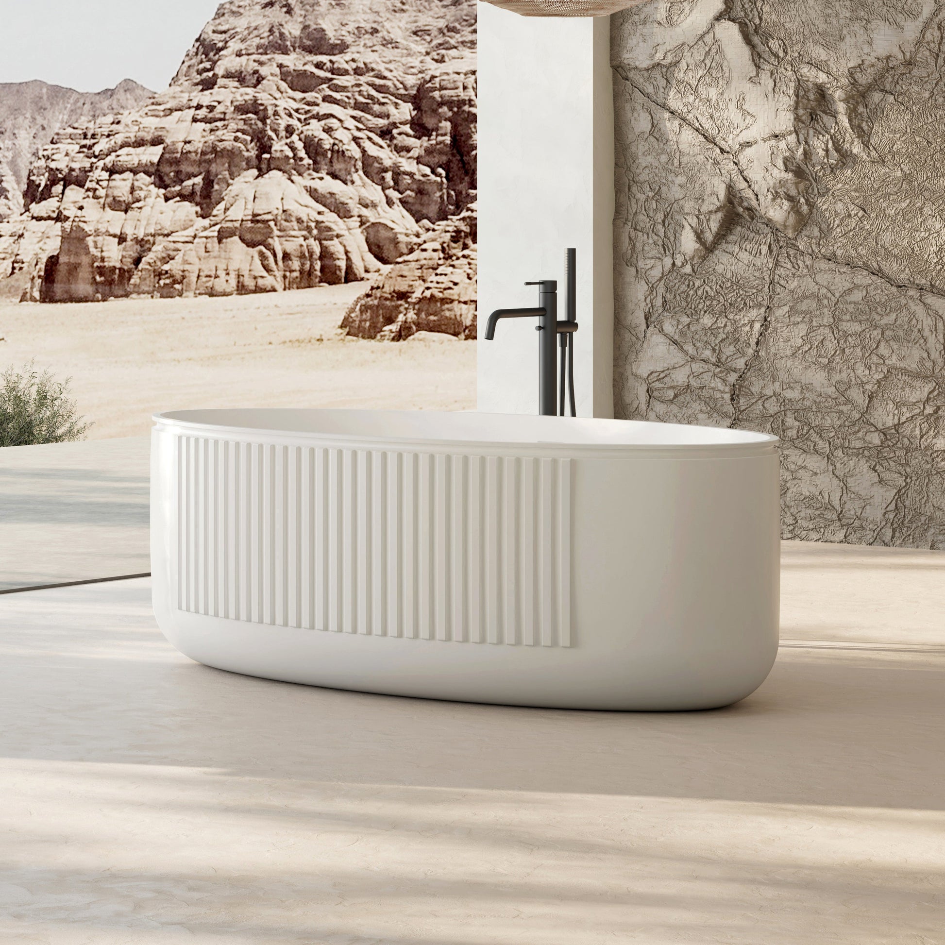 MonBlari Solid Surface Freestanding Bathtub XR-7007-MW-SideView