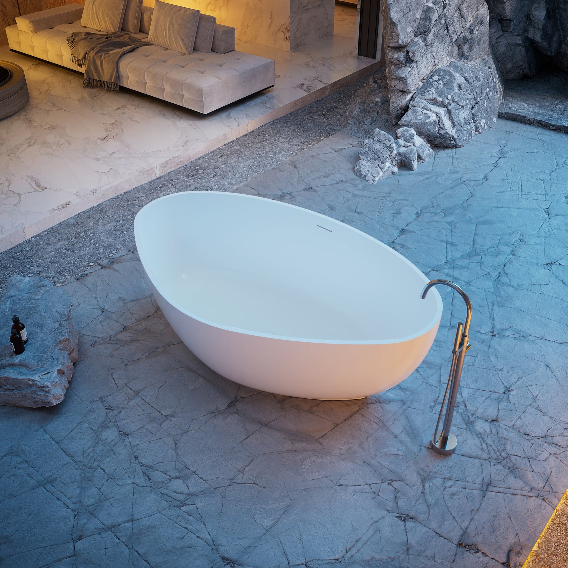 71 Inch MonBlari Solid Surface Freestanding Bathtub XR-7902-MW XR7902MW-SideTop