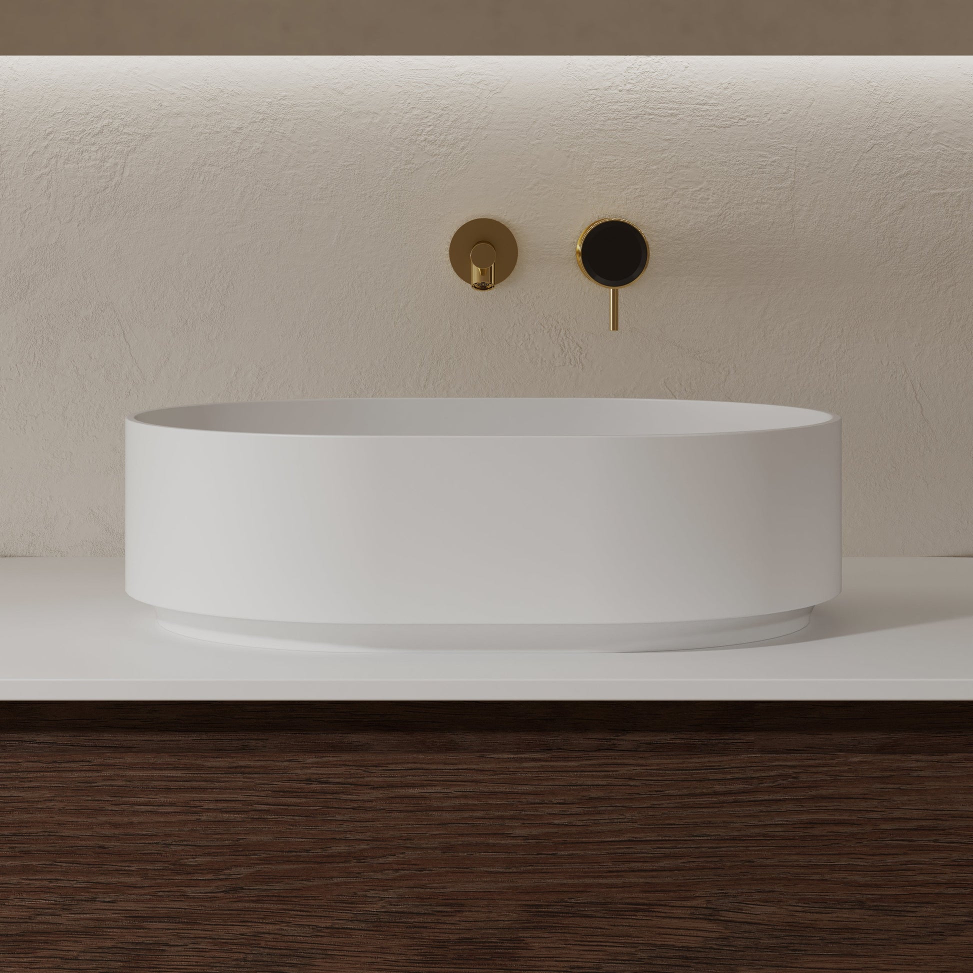 MonBlari Solid Surface Vessel Bowl Sink Bathroom Sink XR-A001-MW-FrontView