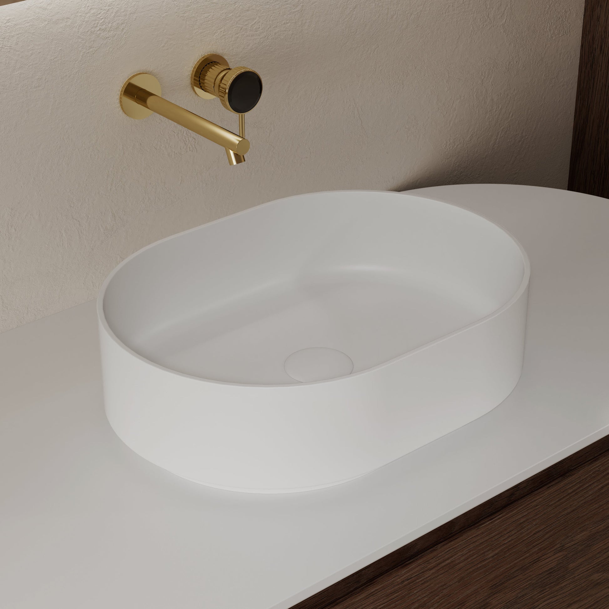 MonBlari Solid Surface Vessel Bowl Sink Bathroom Sink XR-A001-MW-SideTop