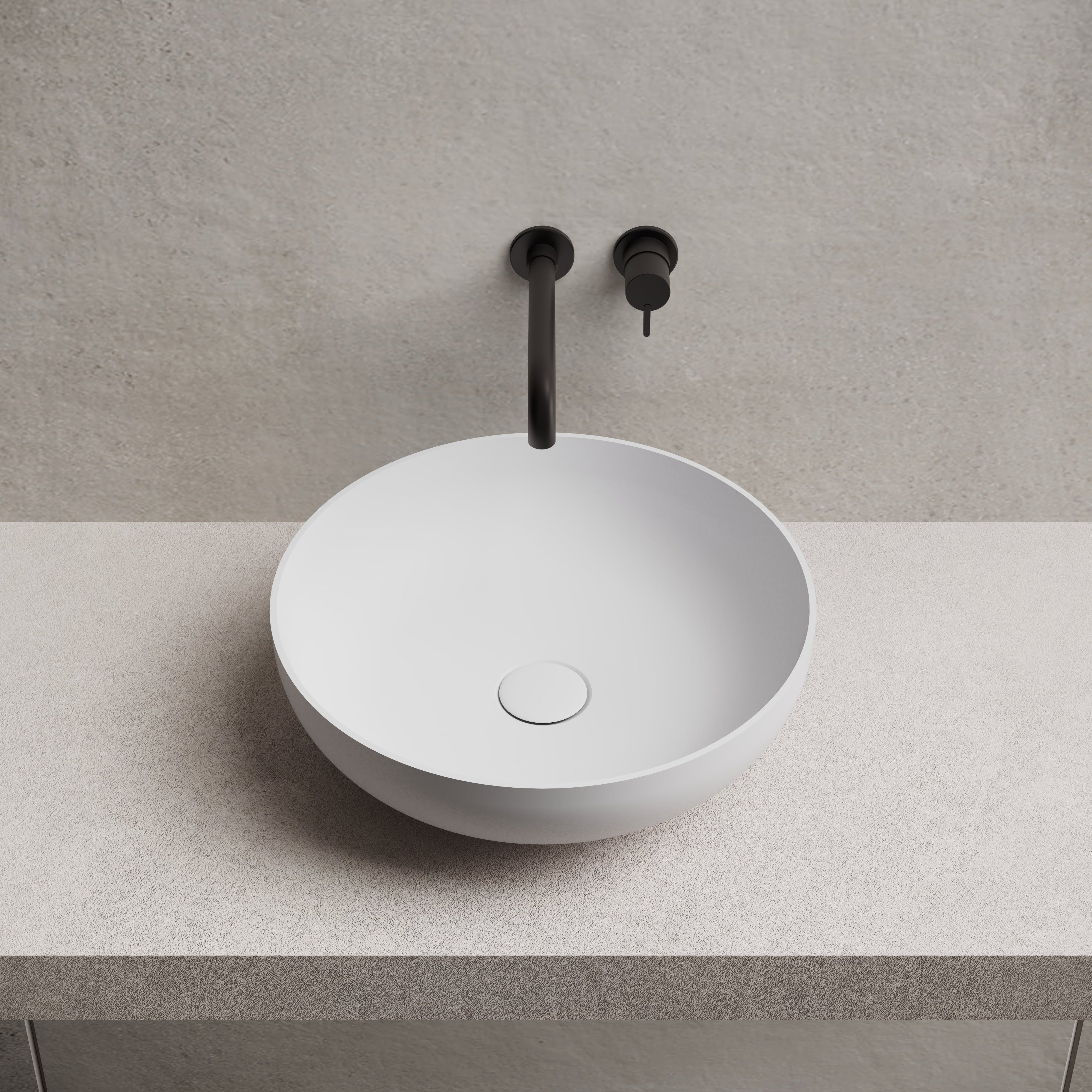 15.7 Inch MonBlari Solid Surface Vessel Bowl Sink Bathroom Sink XR-A002-FrontTop