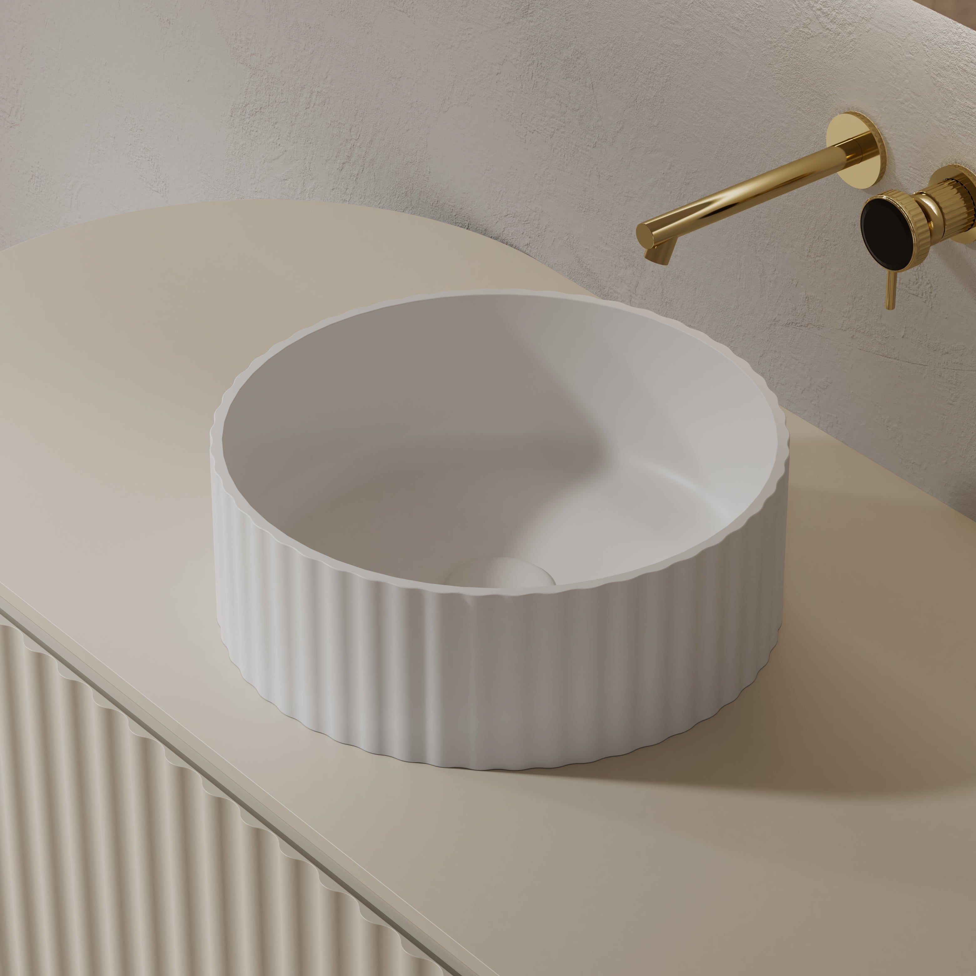 MonBlari Solid Surface Vessel Bowl Sink Bathroom Sink XR-A005-MW-SideTop