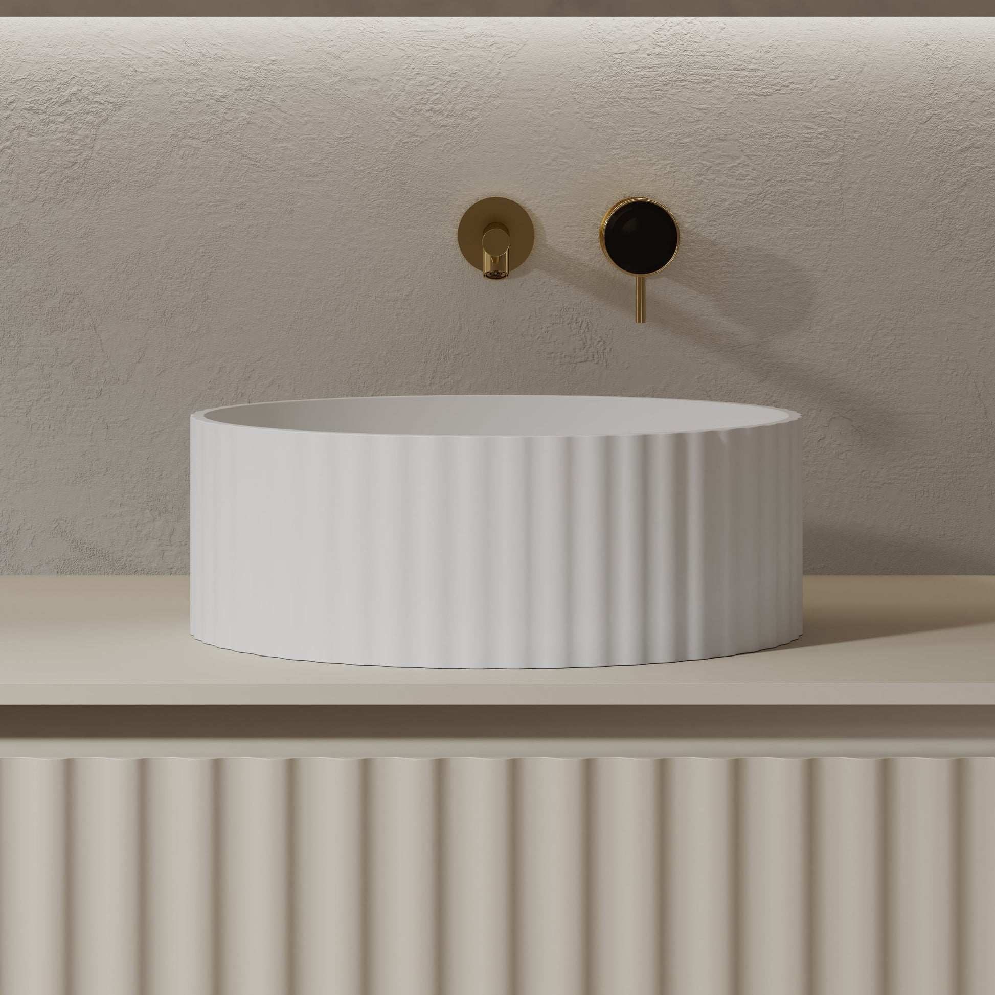 MonBlari Solid Surface Vessel Bowl Sink Bathroom Sink XR-A005-MW-FrontView