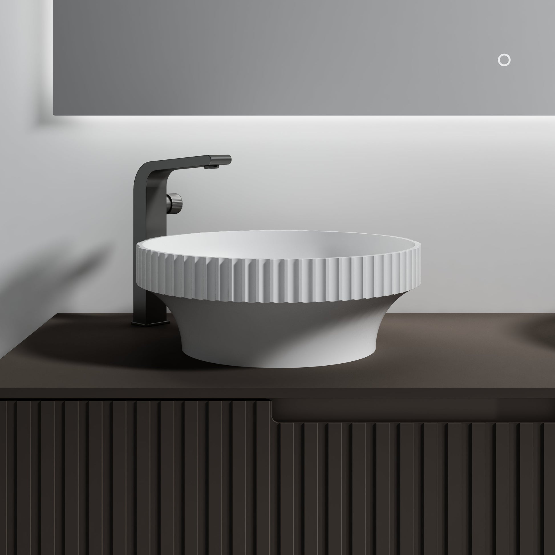 MonBlari Solid Surface Vessel Bowl Sink Bathroom Sink XR-A009-MW-FrontView