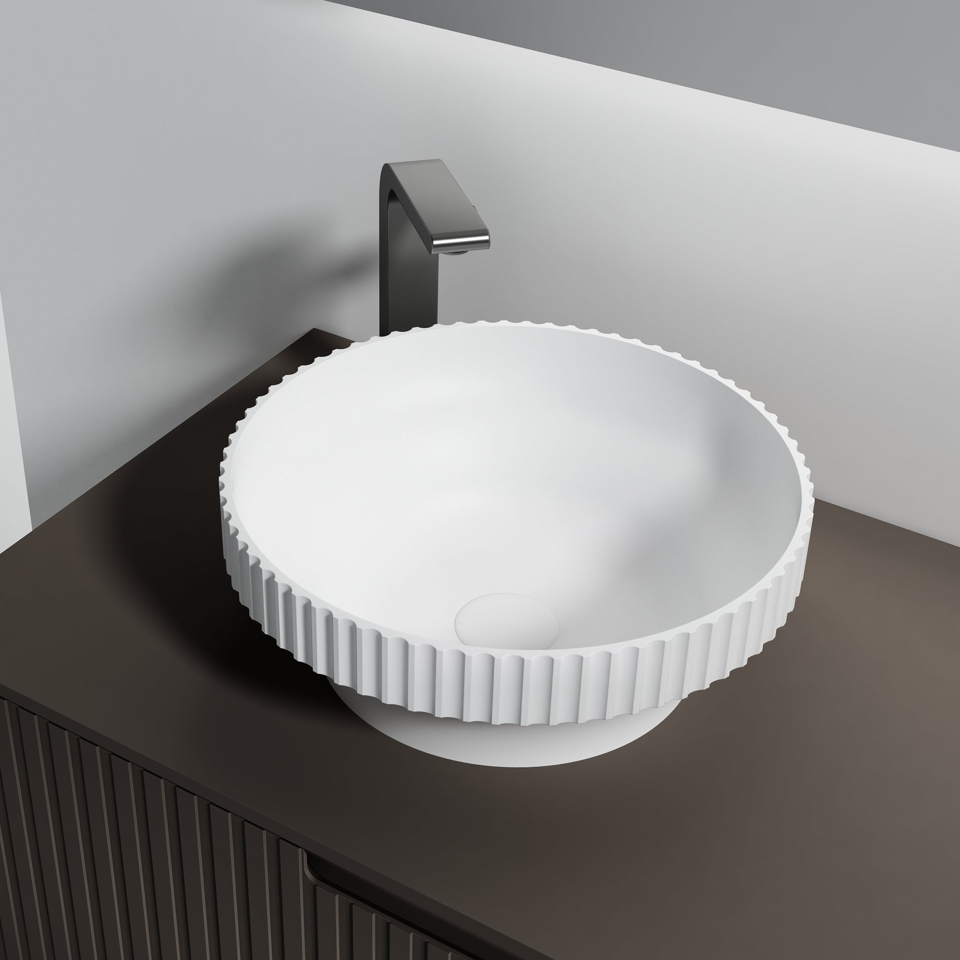 MonBlari Solid Surface Vessel Bowl Sink Bathroom Sink XR-A009-MW-SideTop