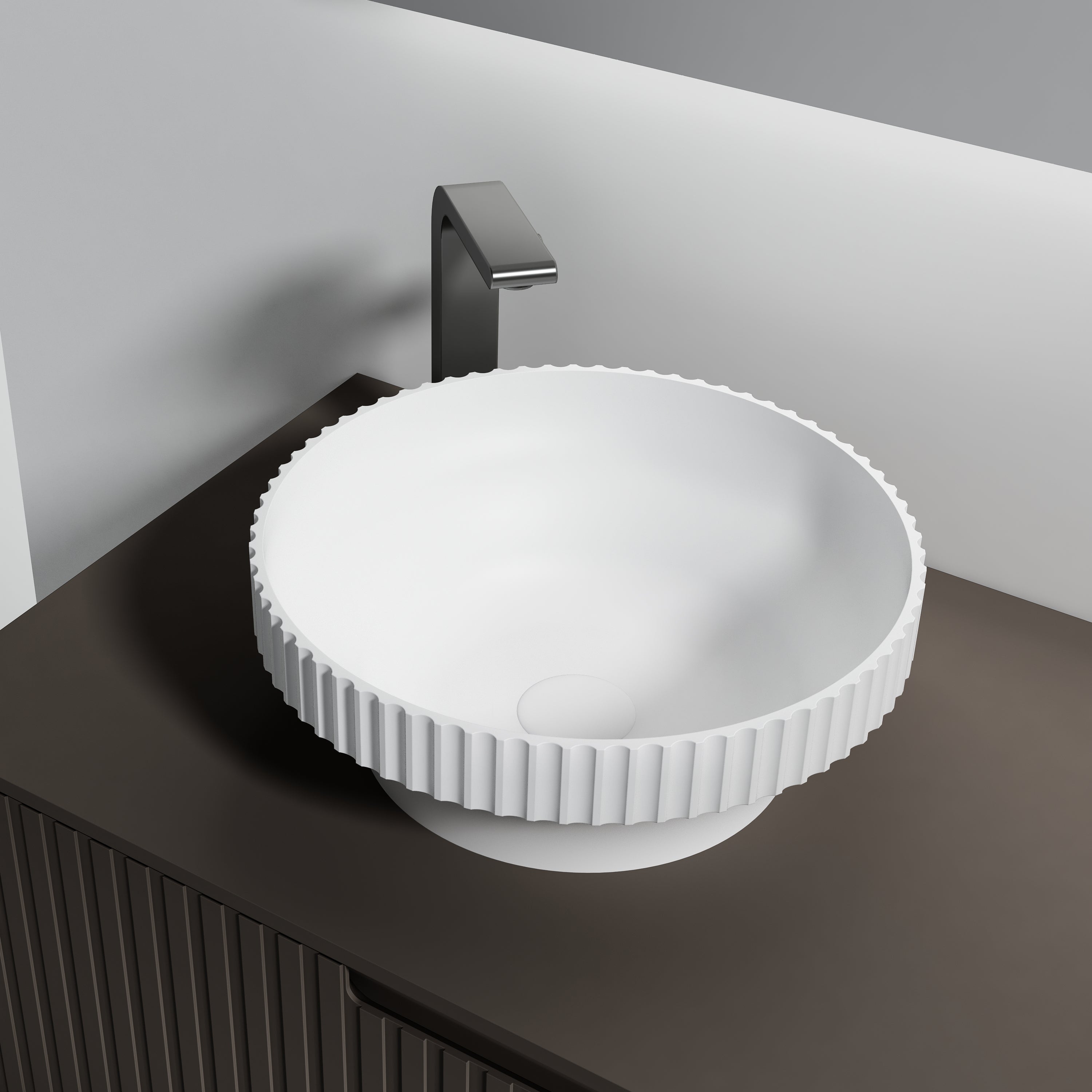 MonBlari Solid Surface Vessel Bowl Sink Bathroom Sink XR-A009-MW-SideTop