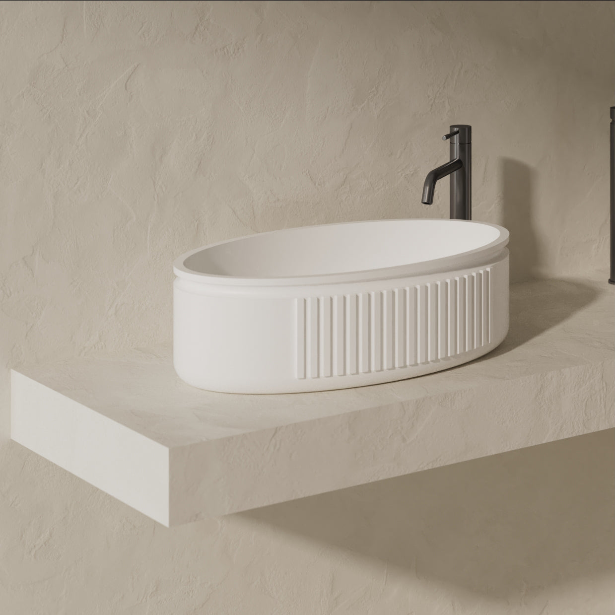 MonBlari Solid Surface Vessel Bowl Sink Bathroom Sink XR-A708-MW-SideView