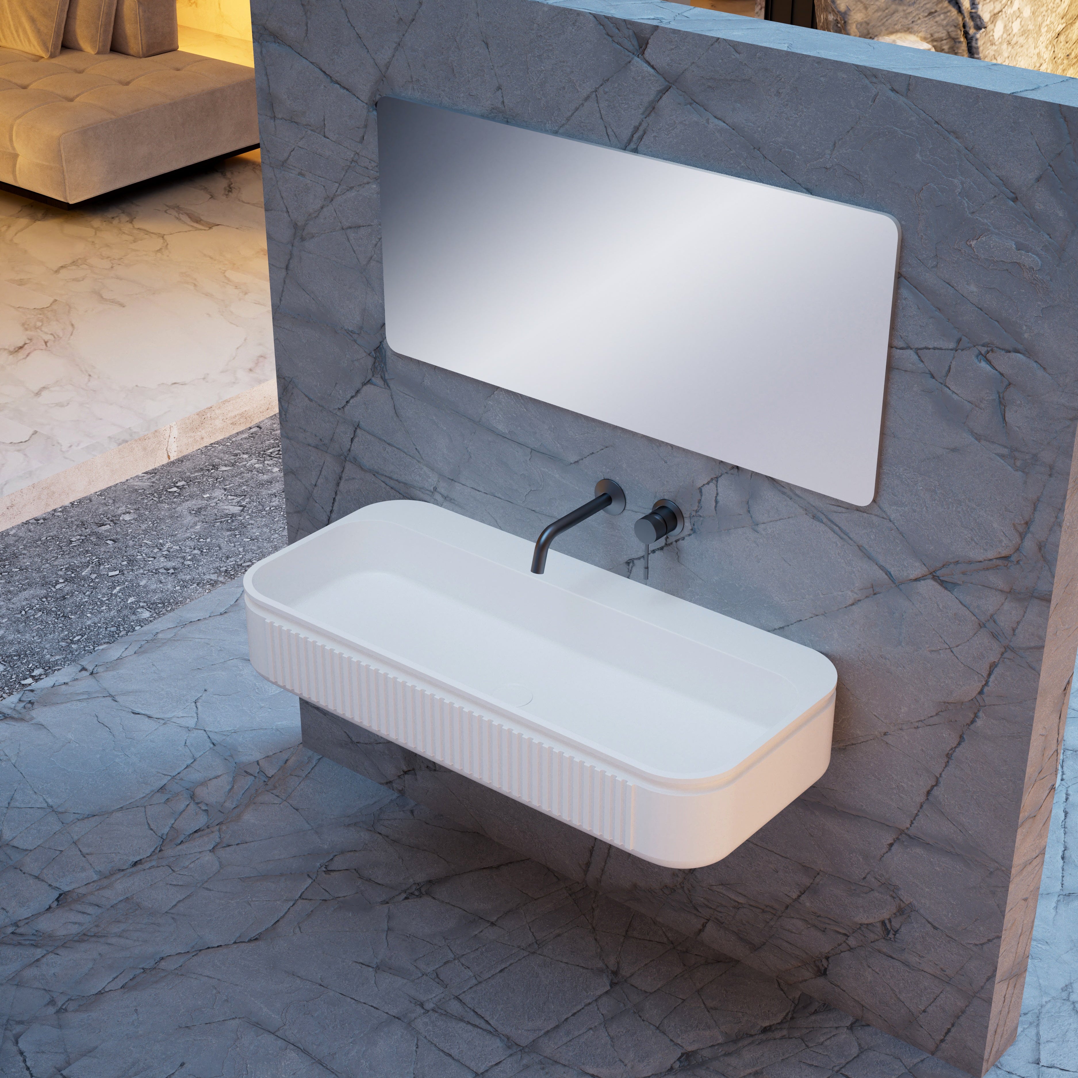 39 Inch MonBlari Solid Surface Vessel Bowl Sink Bathroom Sink-XR-G701-1-RightTopView