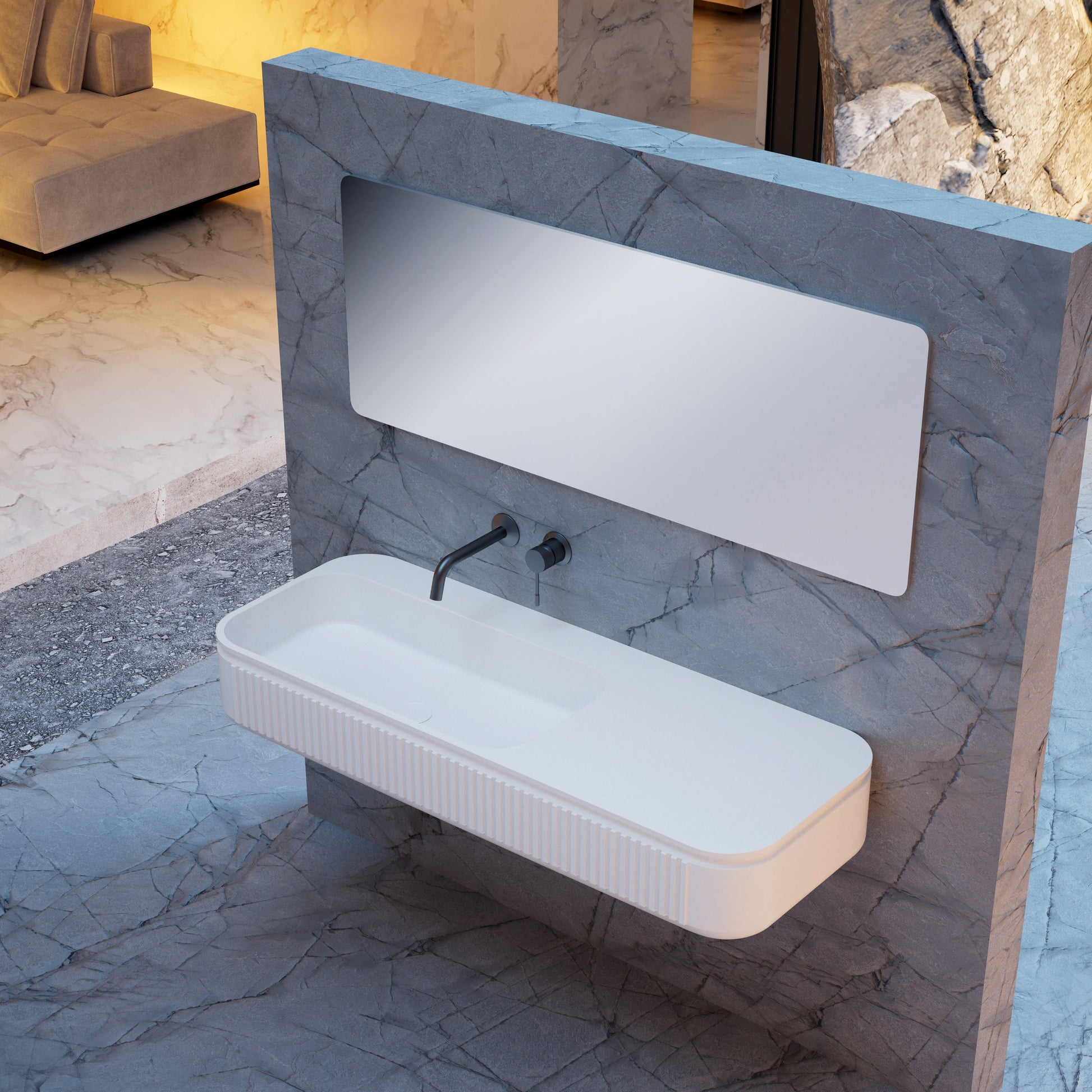 39 Inch MonBlari Solid Surface Vessel Bowl Sink Bathroom Sink-XR-G701-3-SideView