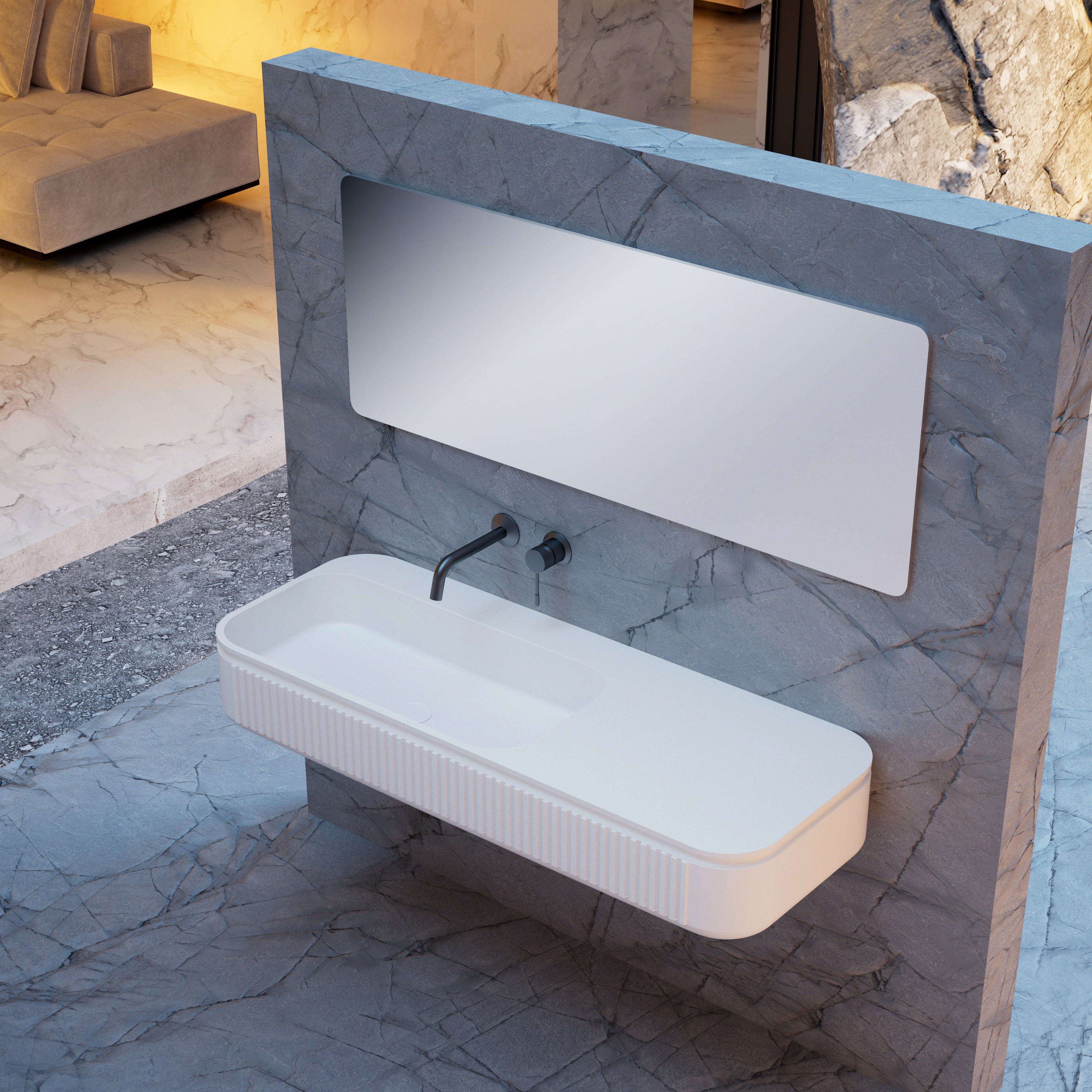 39 Inch MonBlari Solid Surface Vessel Bowl Sink Bathroom Sink-XR-G701-3-SideView