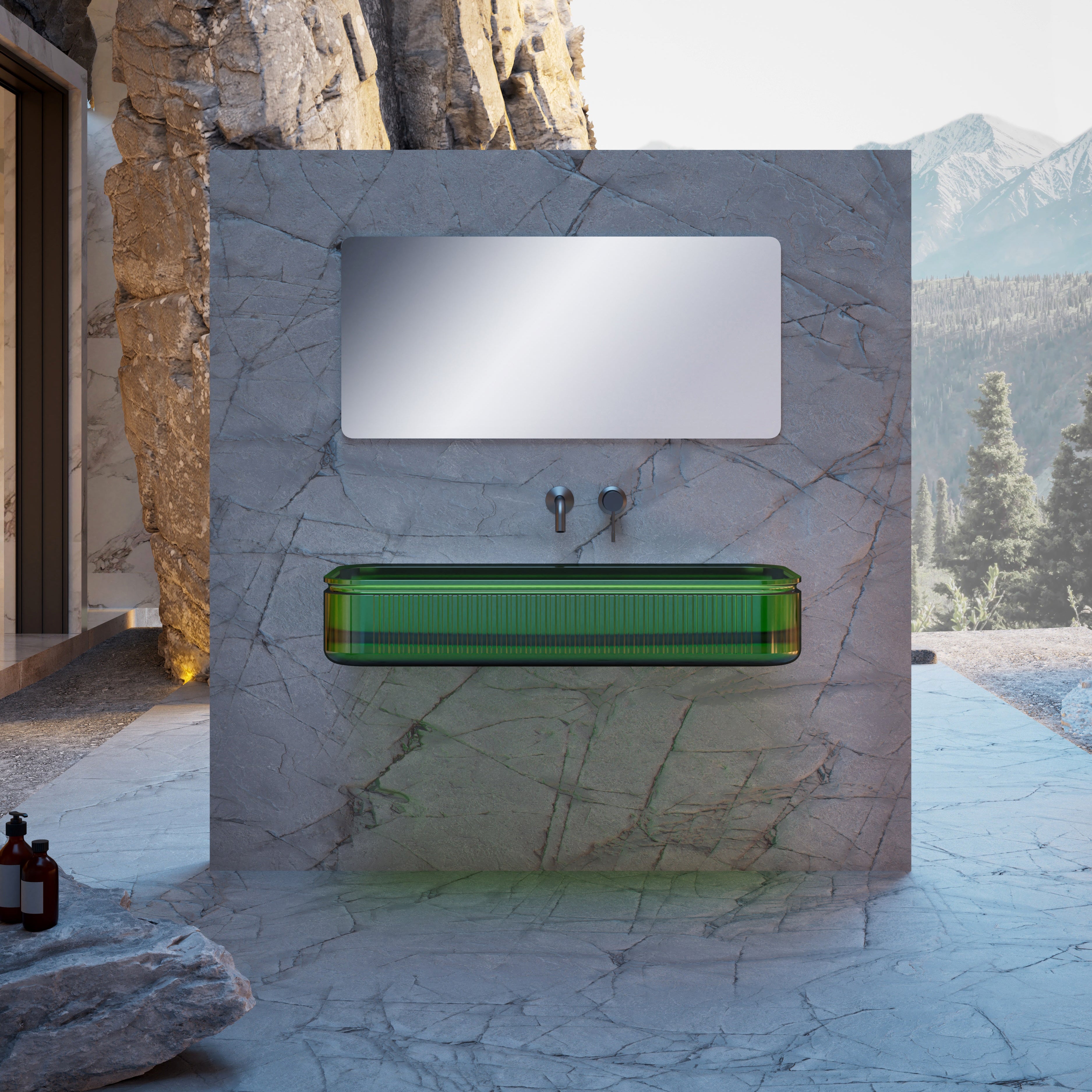 39 Inch MonBlari Solid Surface Vessel Bowl Sink Bathroom Sink XRG701T1GN-FrontView