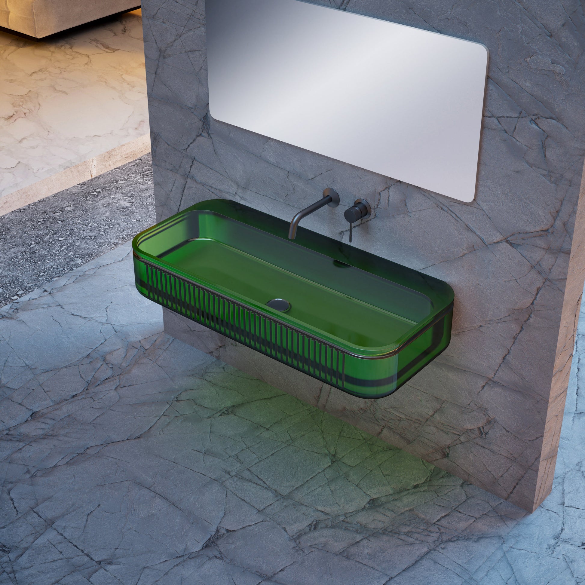 47 Inch MonBlari Solid Surface Vessel Bowl Sink Bathroom Sink XR-G701T-1-GN-SideTopView