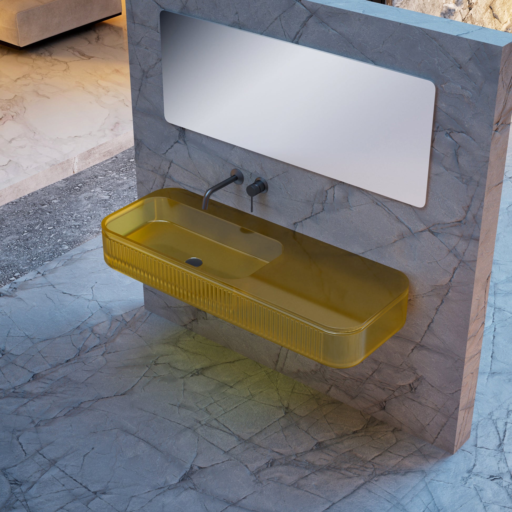 39 Inch MonBlari Solid Surface Vessel Bowl Sink Bathroom Sink-XR-G701T-3-SideTopView