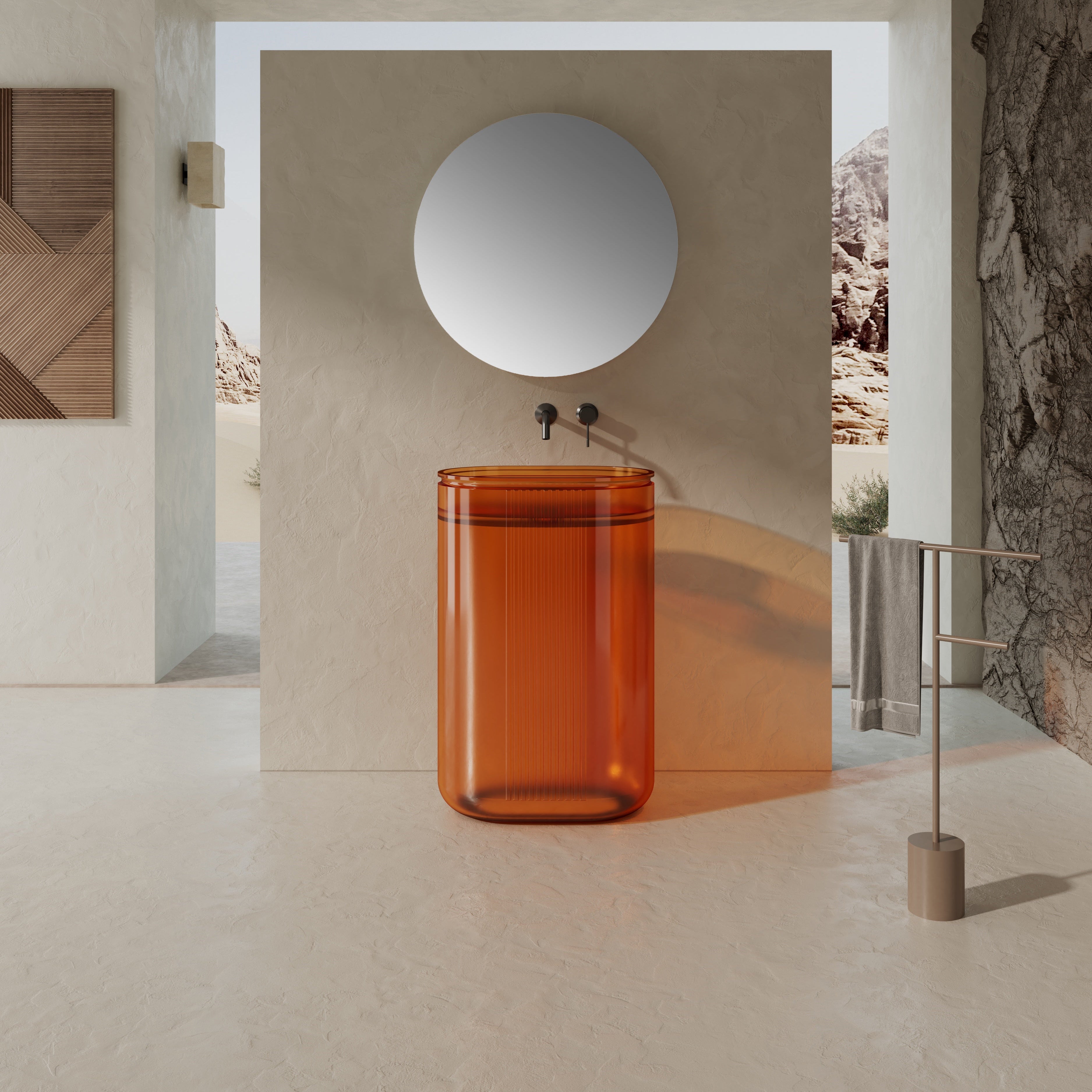 23 Inch MonBlari Solid Surface Vessel Bowl Sink Pedestal Sink XRZ701TMW-FrontView