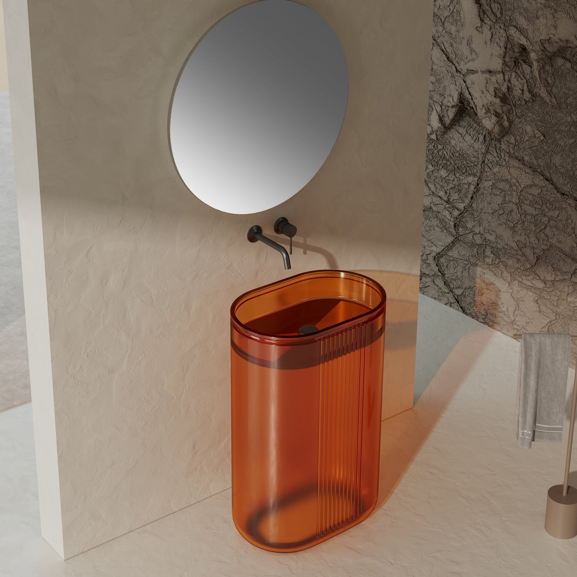 23 Inch MonBlari Solid Surface Vessel Bowl Sink Pedestal Sink XRZ701TMW-SideView