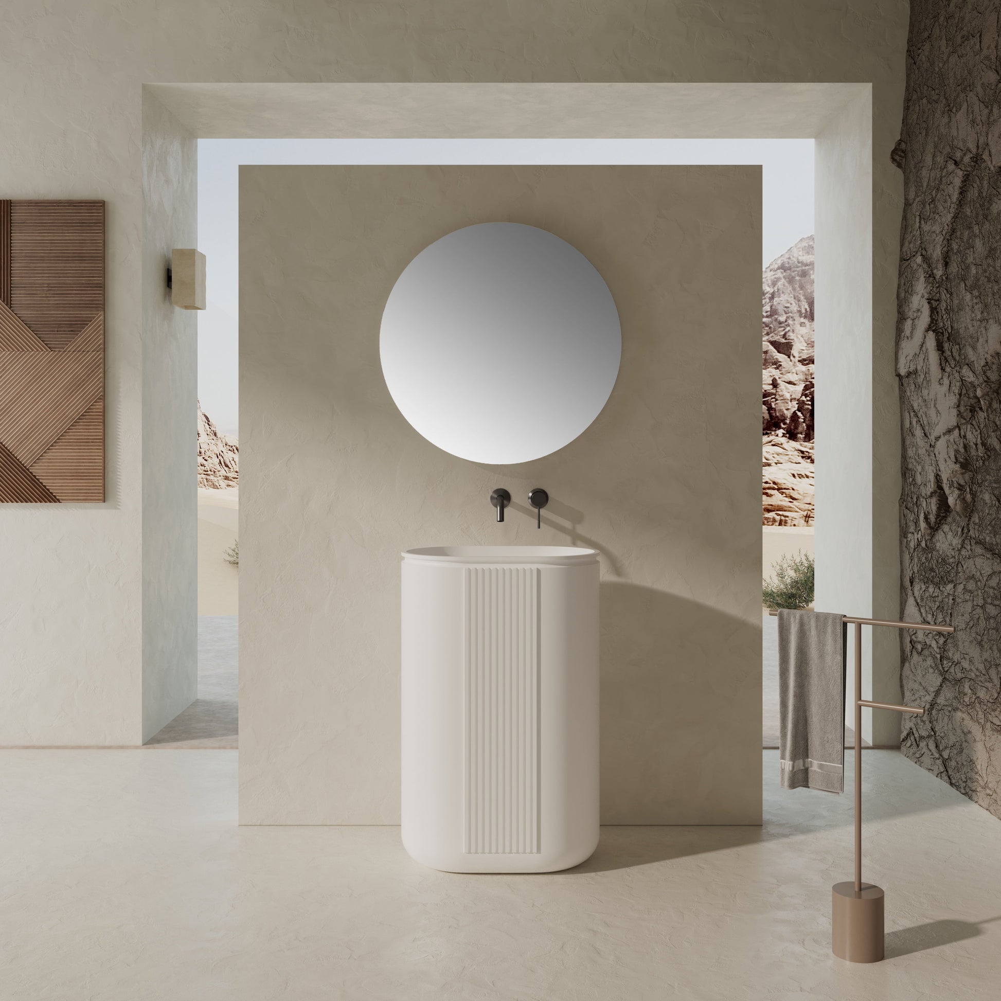 23 Inch MonBlari Solid Surface Vessel Bowl Sink Pedestal Sink XRZ701MW-FrontView