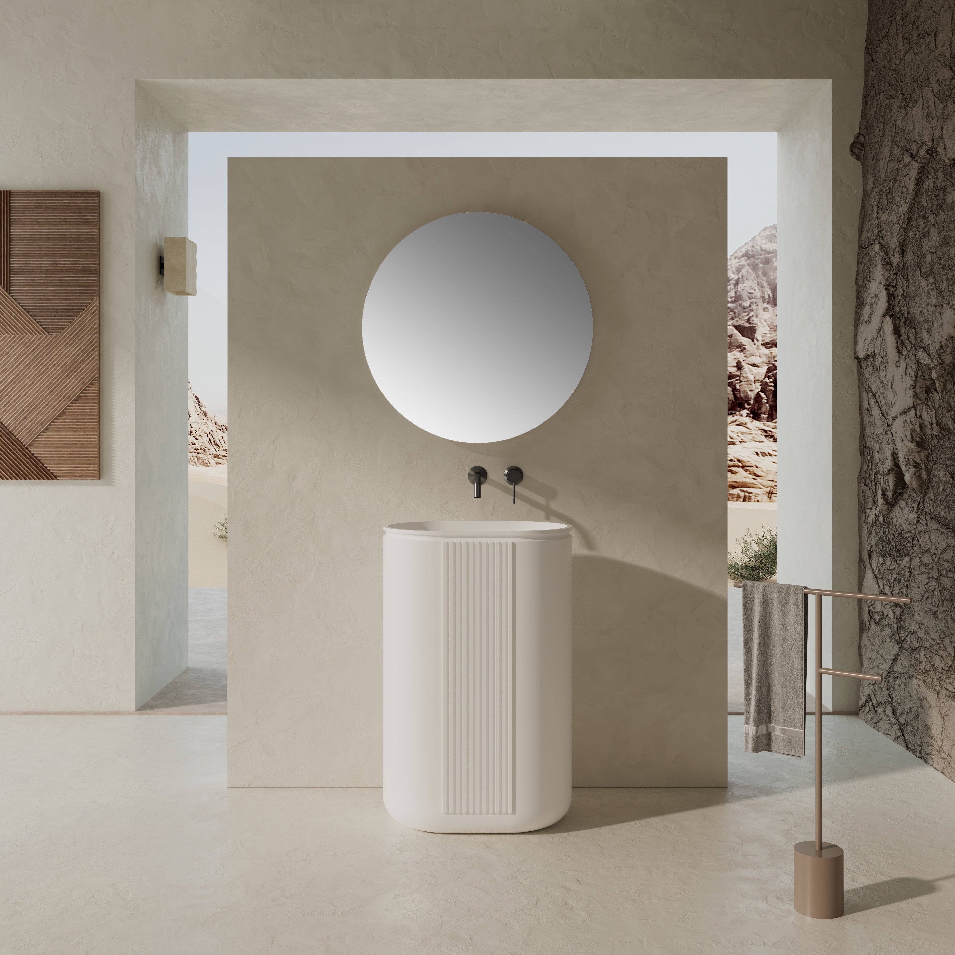 23 Inch MonBlari Solid Surface Vessel Bowl Sink Pedestal Sink XRZ701MW-FrontView