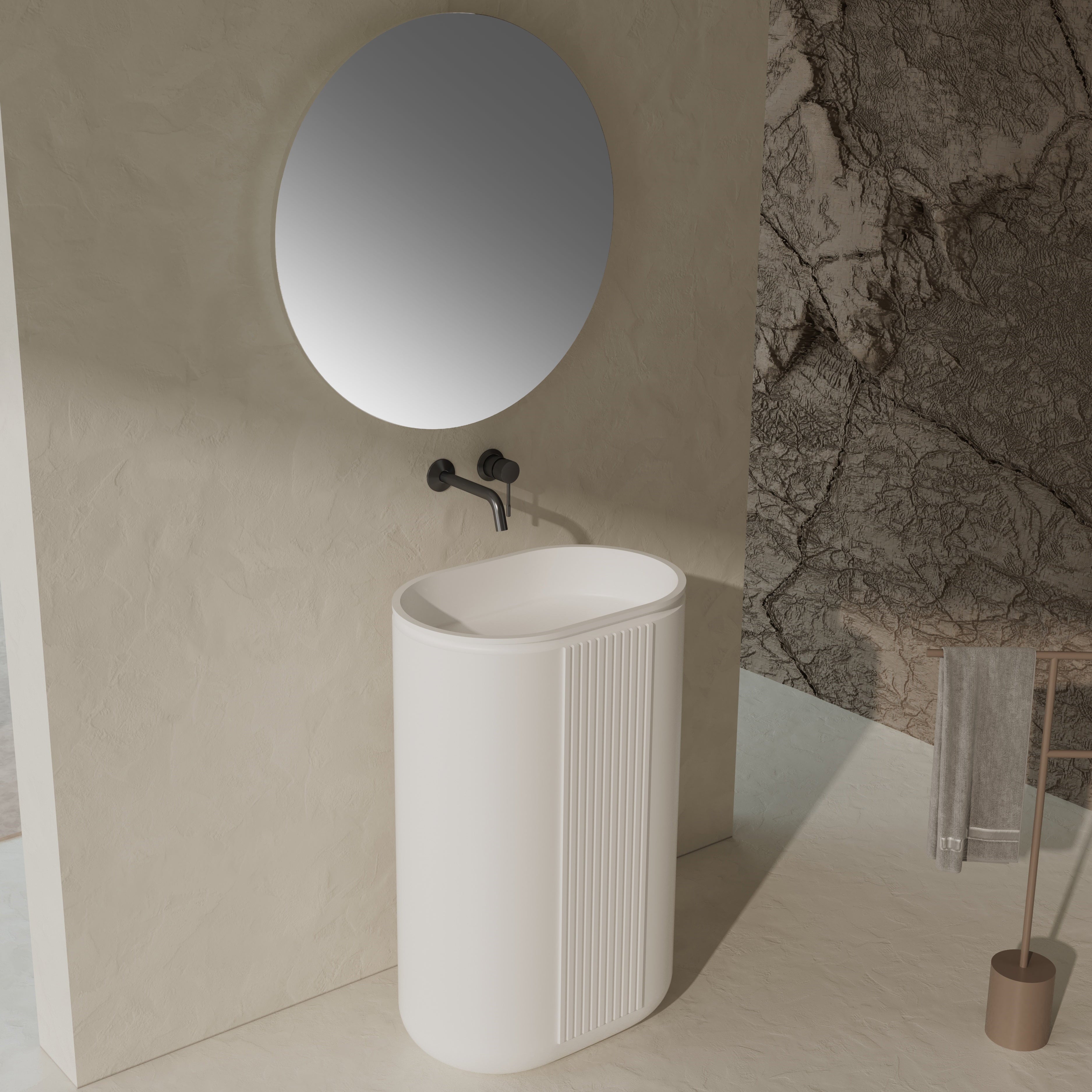 23 Inch MonBlari Solid Surface Vessel Bowl Sink Pedestal Sink XRZ701MW-SideView