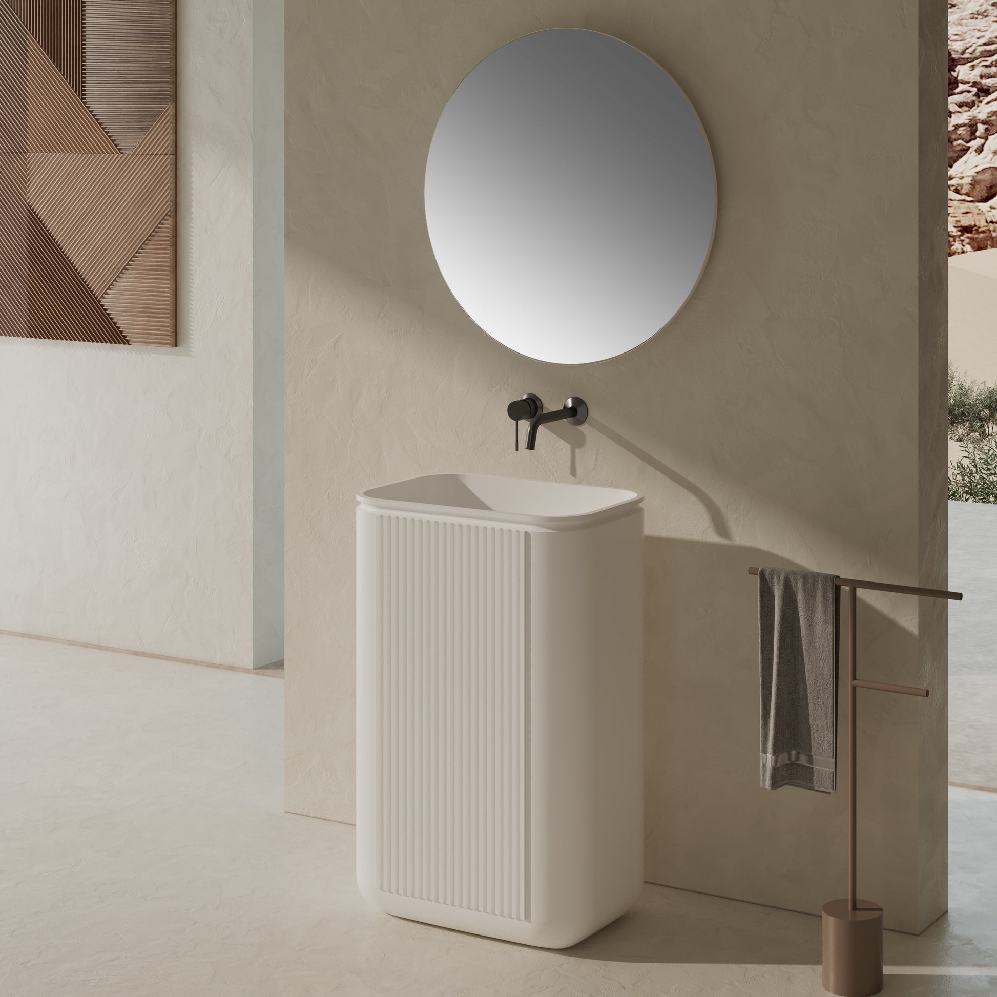 23 Inch MonBlari Solid Surface Vessel Bowl Sink Pedestal Sink XRZ702MW-RigthSideView