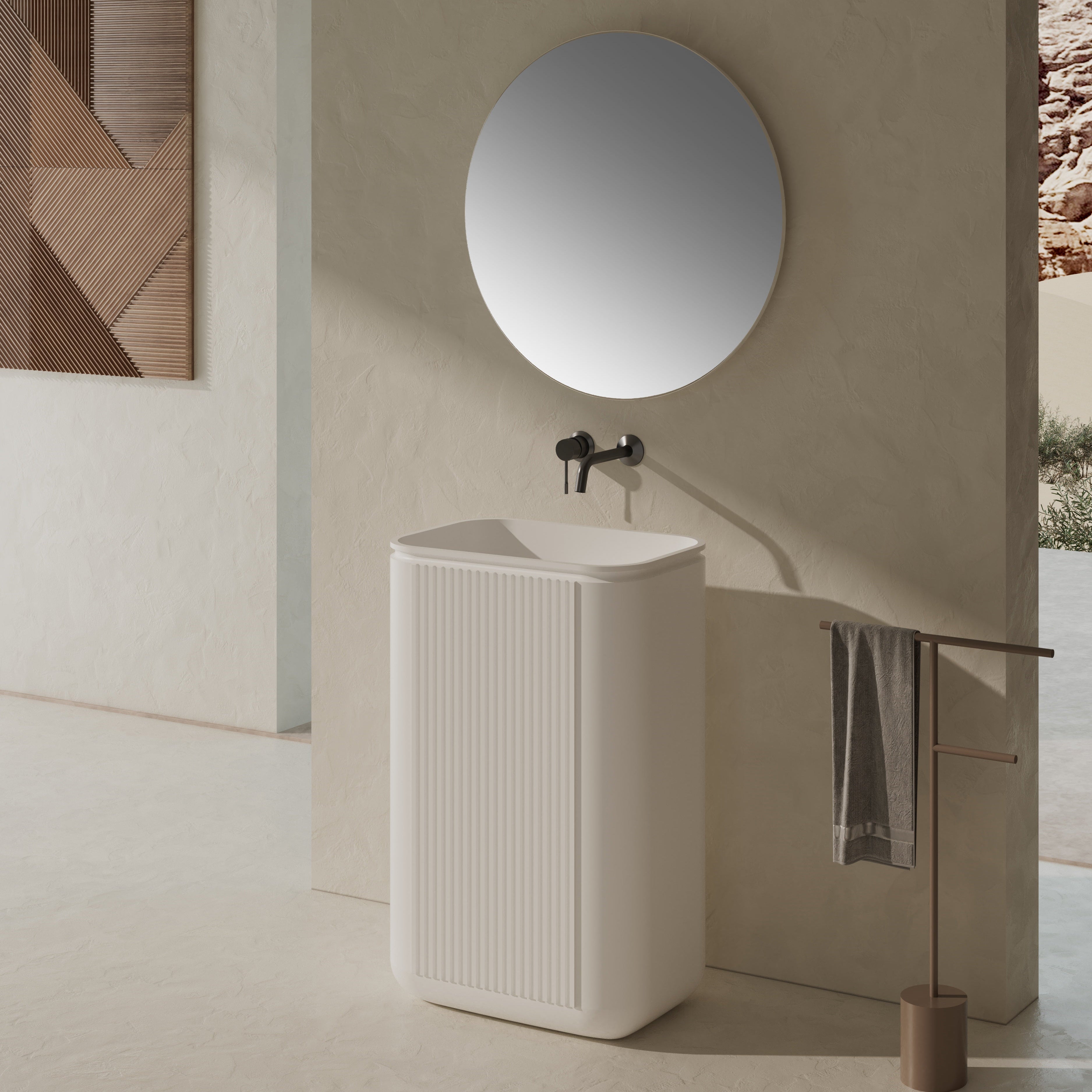 23 Inch MonBlari Solid Surface Vessel Bowl Sink Pedestal Sink XRZ702MW-RigthSideView