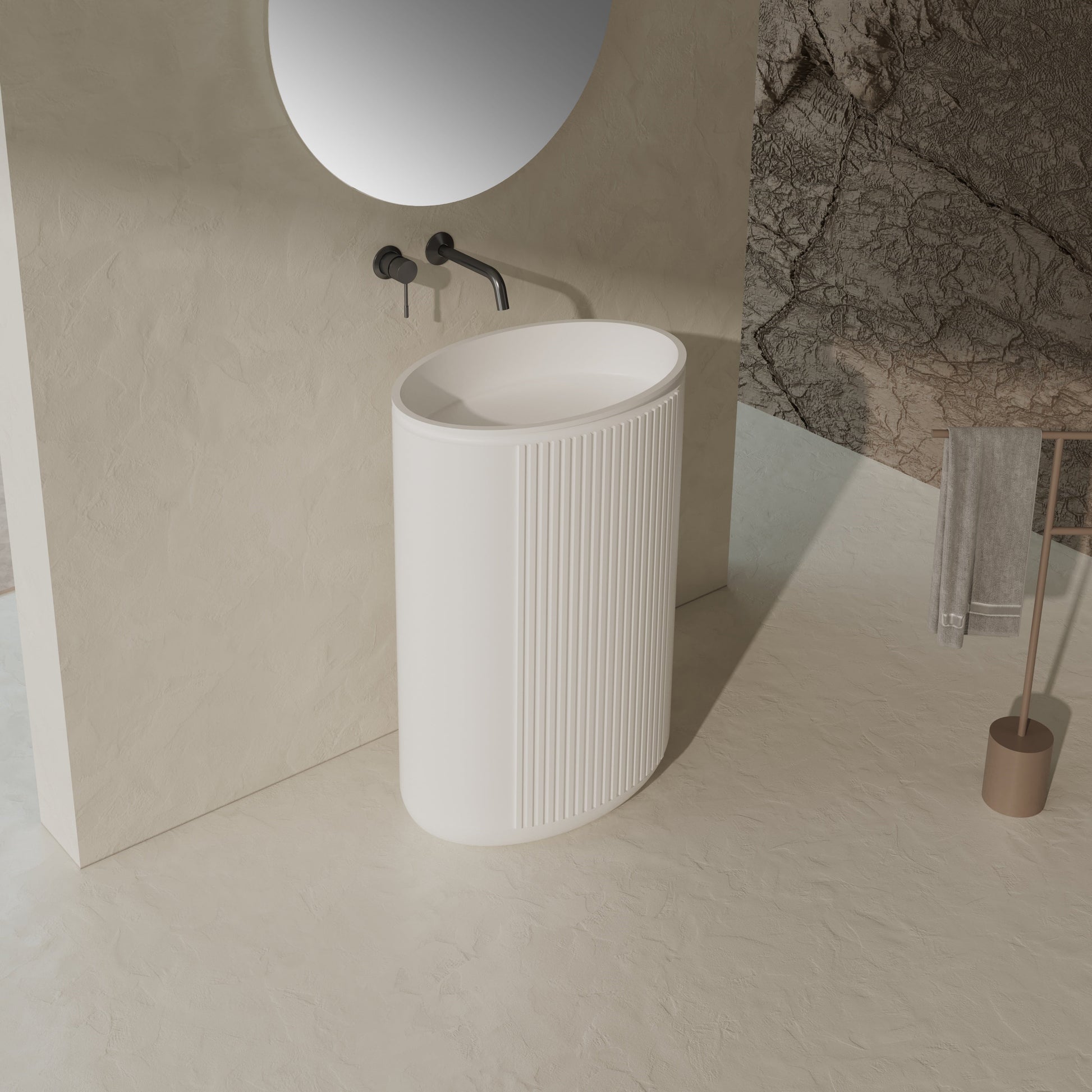 24 Inch MonBlari Solid Surface Vessel Bowl Sink Pedestal Sink XRZ708MW-LeftSideView