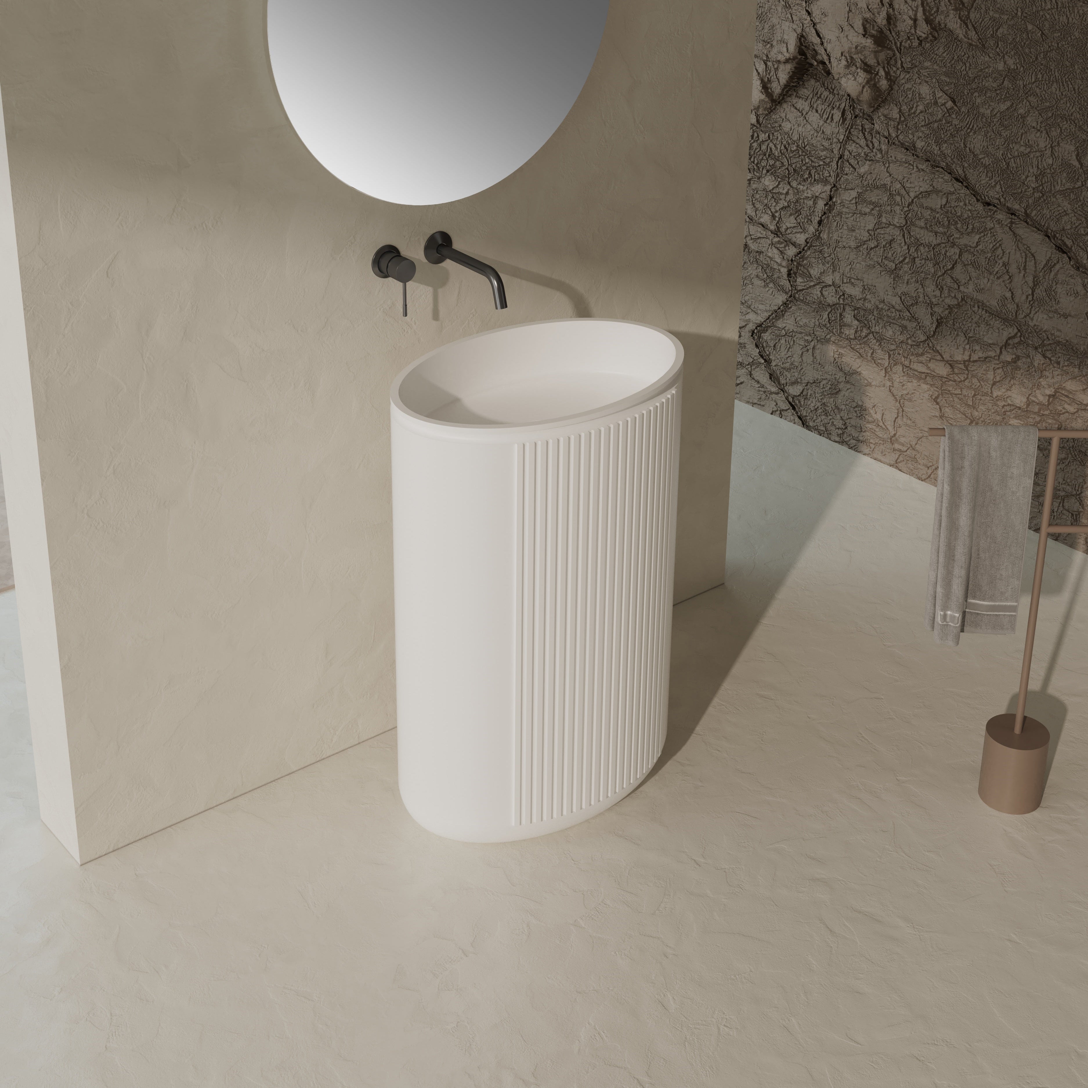 24 Inch MonBlari Solid Surface Vessel Bowl Sink Pedestal Sink XRZ708MW-LeftSideView