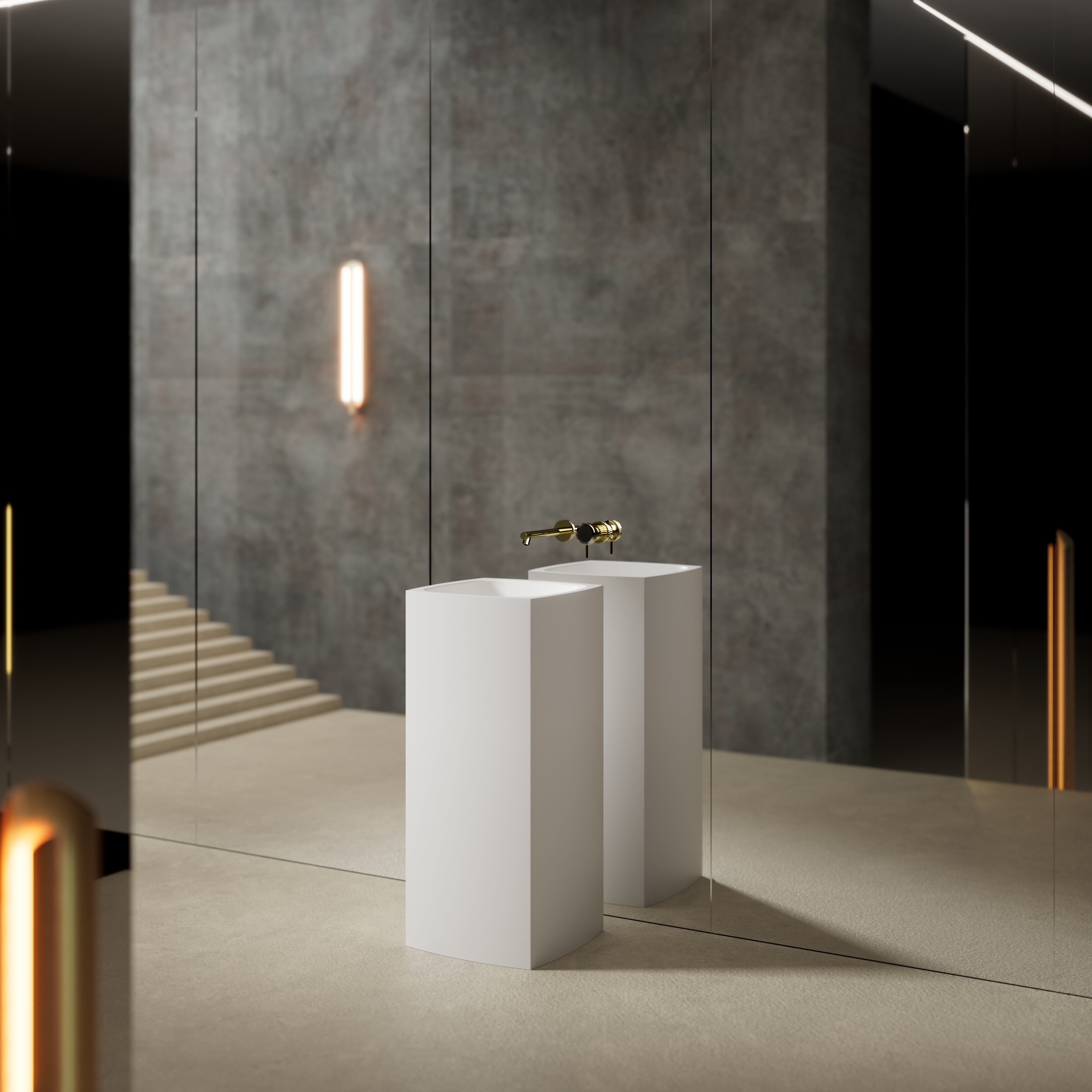 18 Inch MonBlari Solid Surface Vessel Bowl Sink Pedestal Sink XRZ801MW-RightView