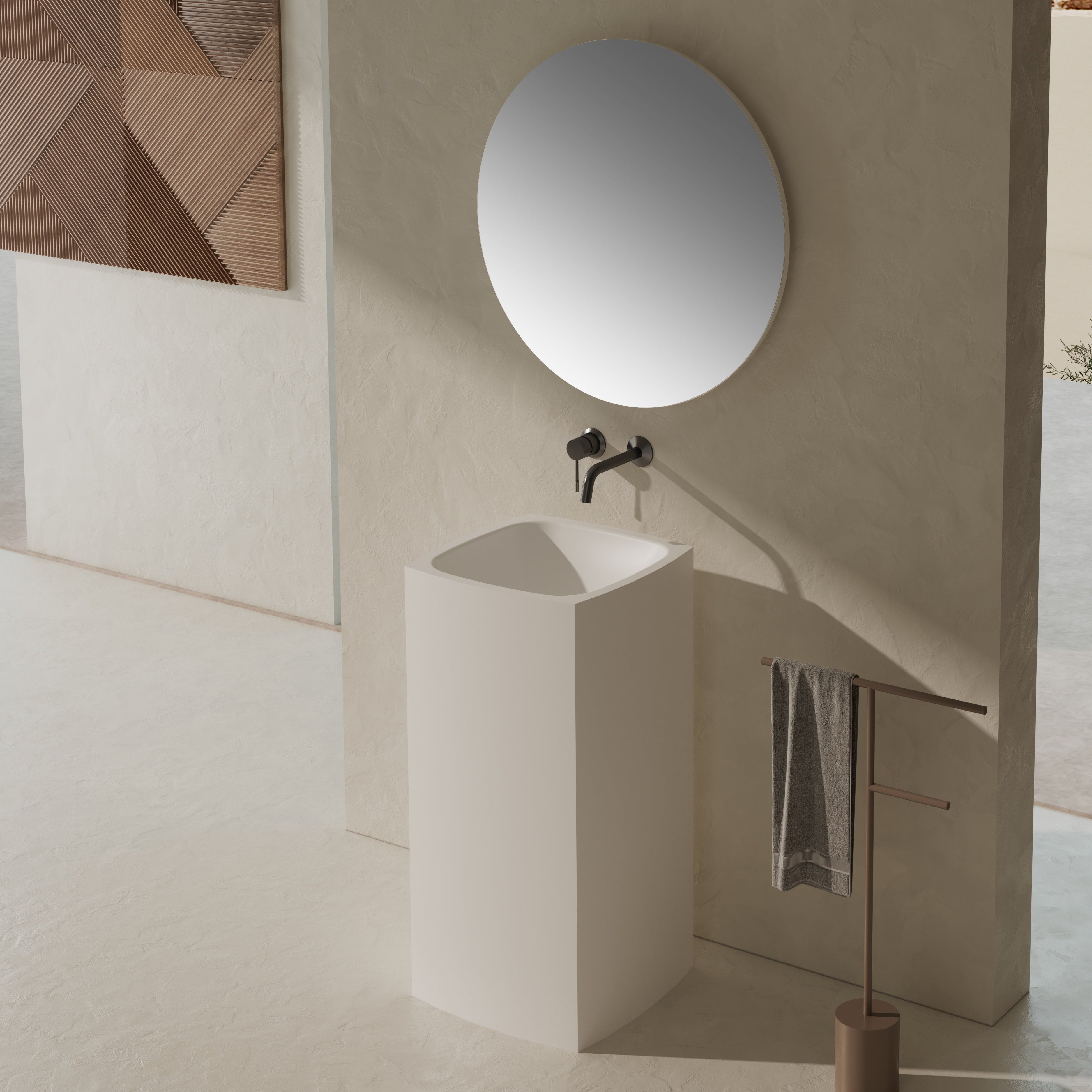 18 Inch MonBlari Solid Surface Vessel Bowl Sink Pedestal Sink XRZ801MW-RightTopView