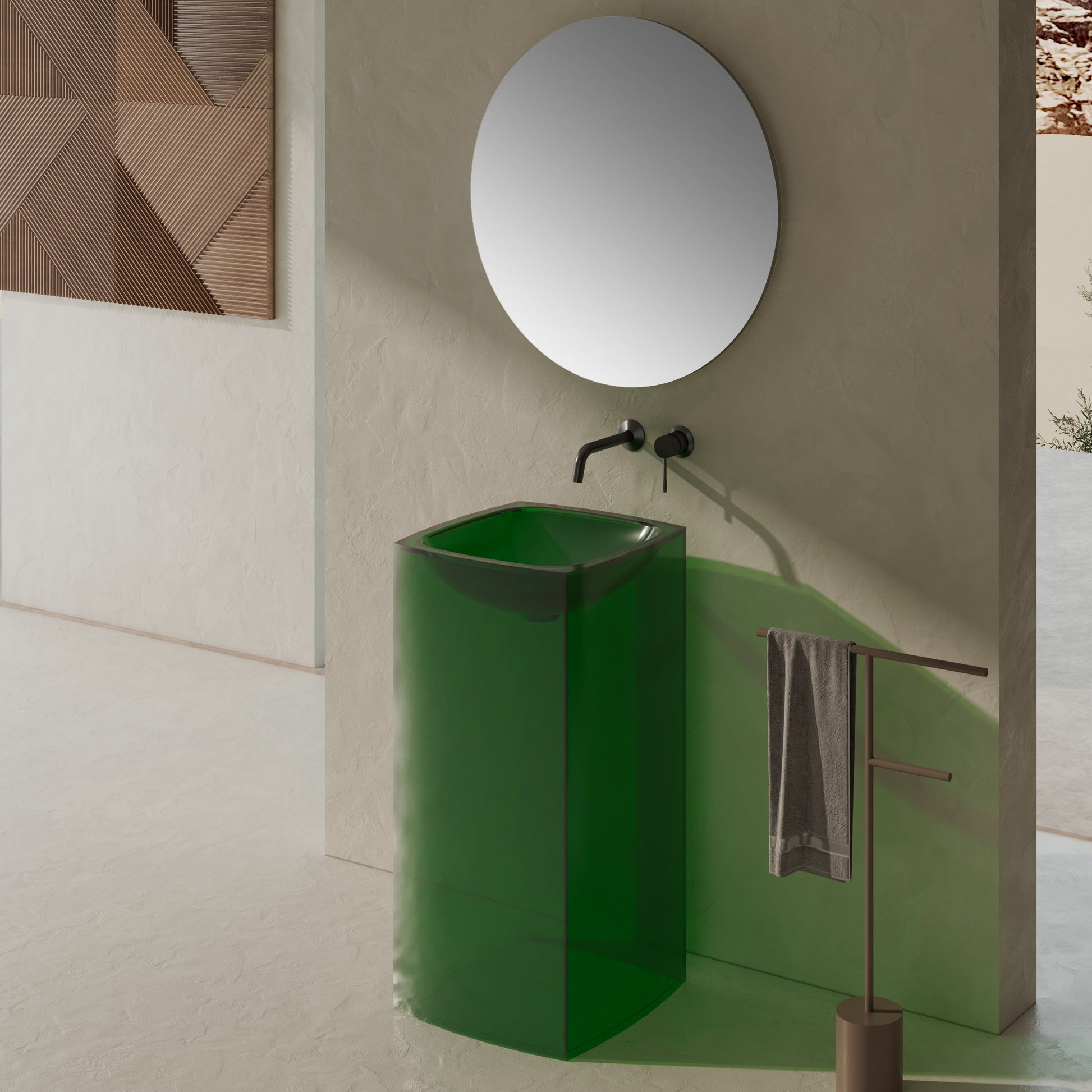 18 Inch MonBlari Solid Surface Vessel Bowl Sink Pedestal Sink XRZ802TMW-SideView