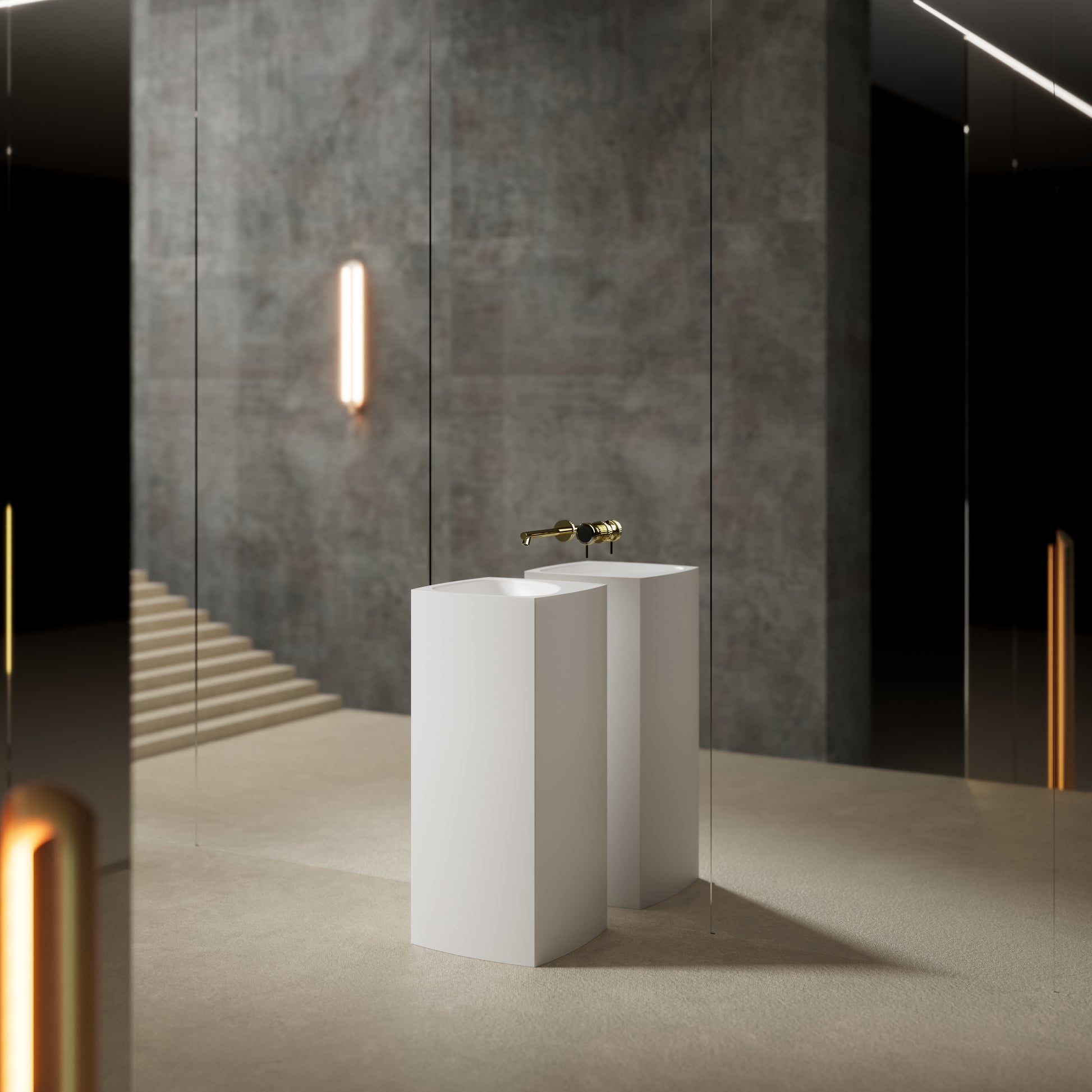 18 Inch MonBlari Solid Surface Vessel Bowl Sink Pedestal Sink XRZ802MW-RightSideView