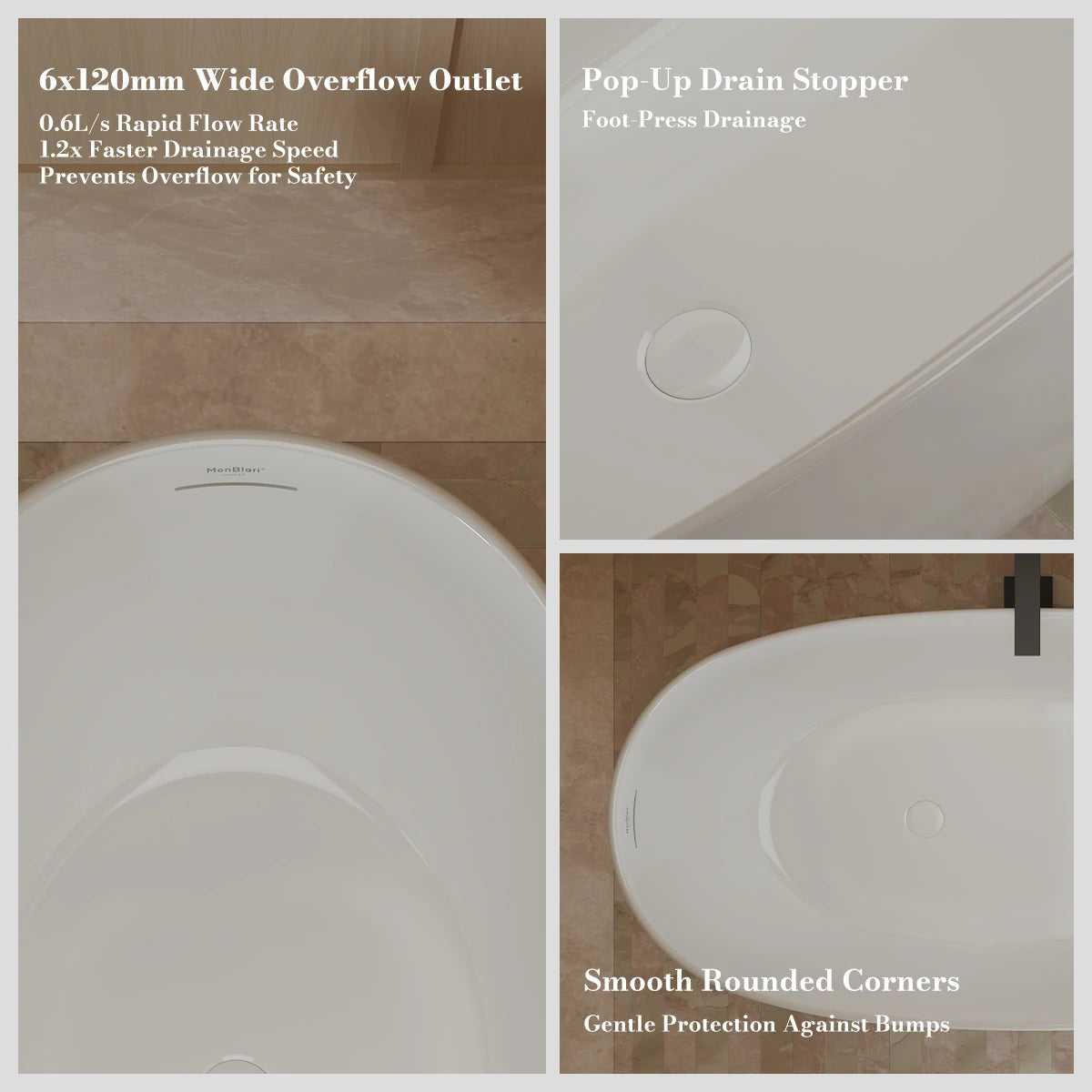 51-67 Inch MonBlari Acrylic Freestanding Bathtub