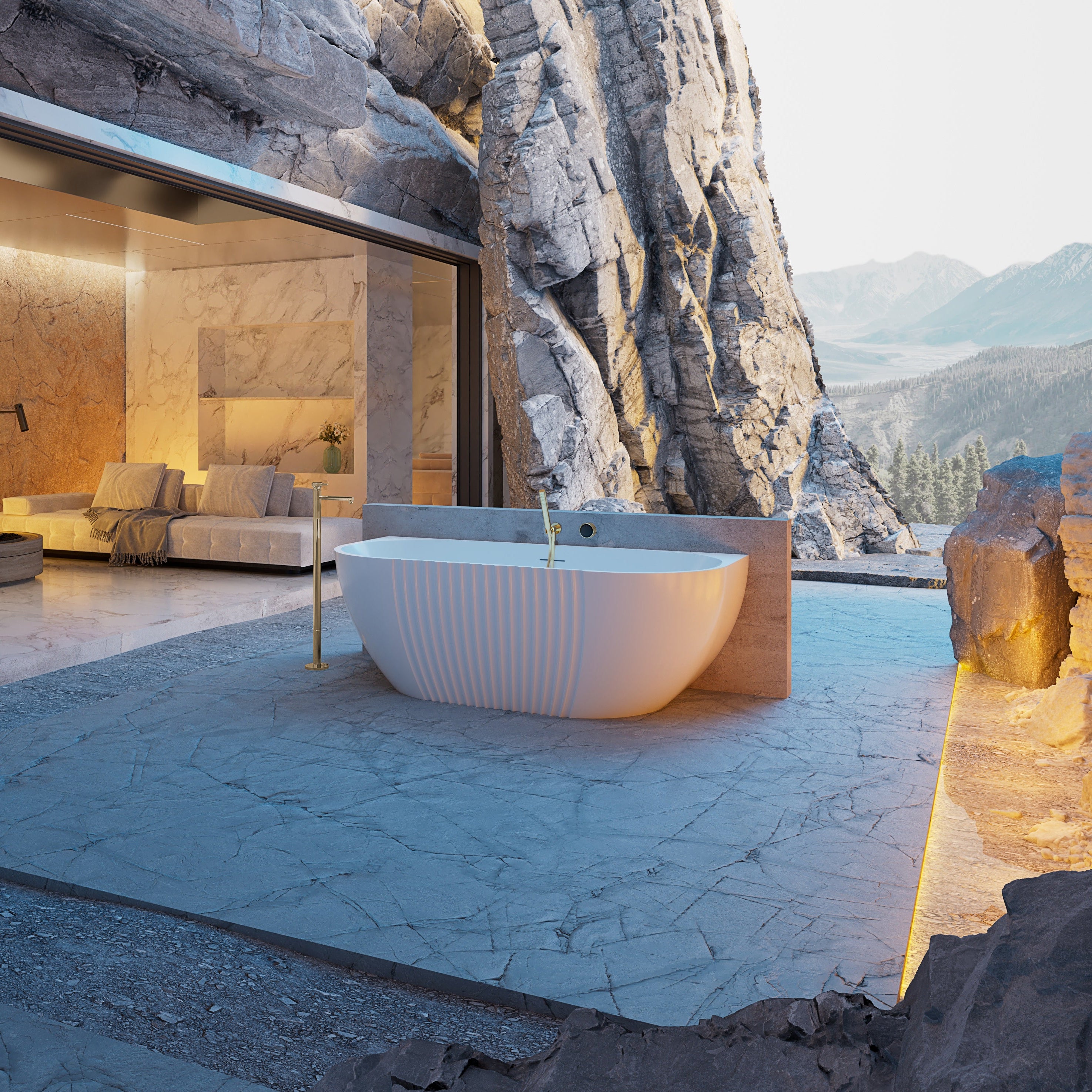 MonBlari Acrylic Back to Wall Bathtub XY-5006-GW-SideView