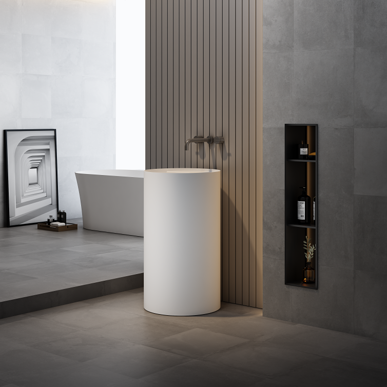 19 Inch MonBlari Solid Surface Vessel Bowl Sink Pedestal Sink TWZ206MW-SideView