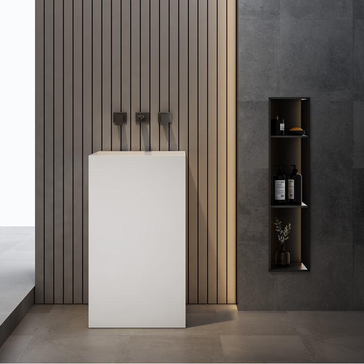 19 Inch MonBlari Solid Surface Vessel Bowl Sink Pedestal Sink TWZ223MW-FrontView