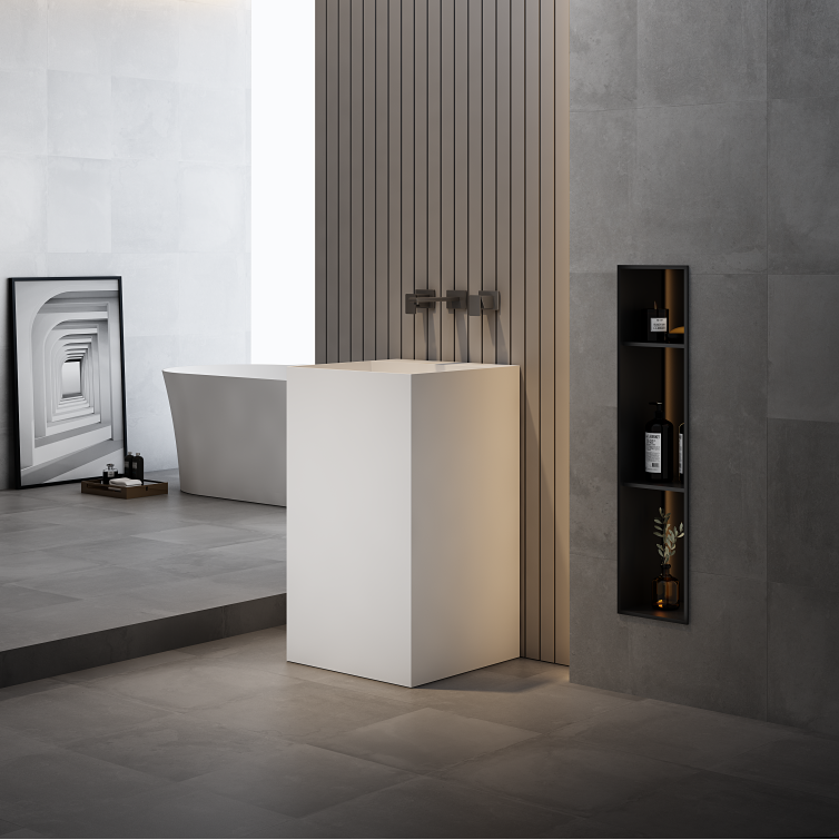 19 Inch MonBlari Solid Surface Vessel Bowl Sink Pedestal Sink TWZ223MW-SideView