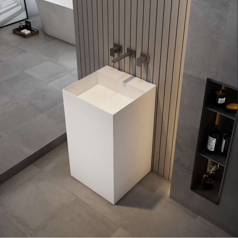 19 Inch MonBlari Solid Surface Vessel Bowl Sink Pedestal Sink TWZ223MW-TopView