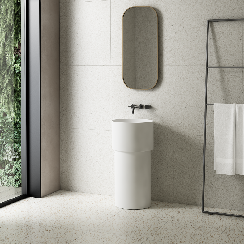 18 Inch MonBlari Solid Surface Vessel Bowl Sink Pedestal Sink TWZ351MW-SideView