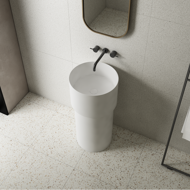 18 Inch MonBlari Solid Surface Vessel Bowl Sink Pedestal Sink TWZ351MW-TopView